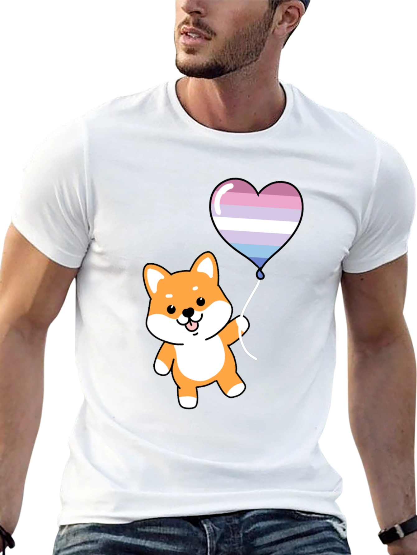 Black Shiba Inu Heart Balloon Graphic Tee view 13