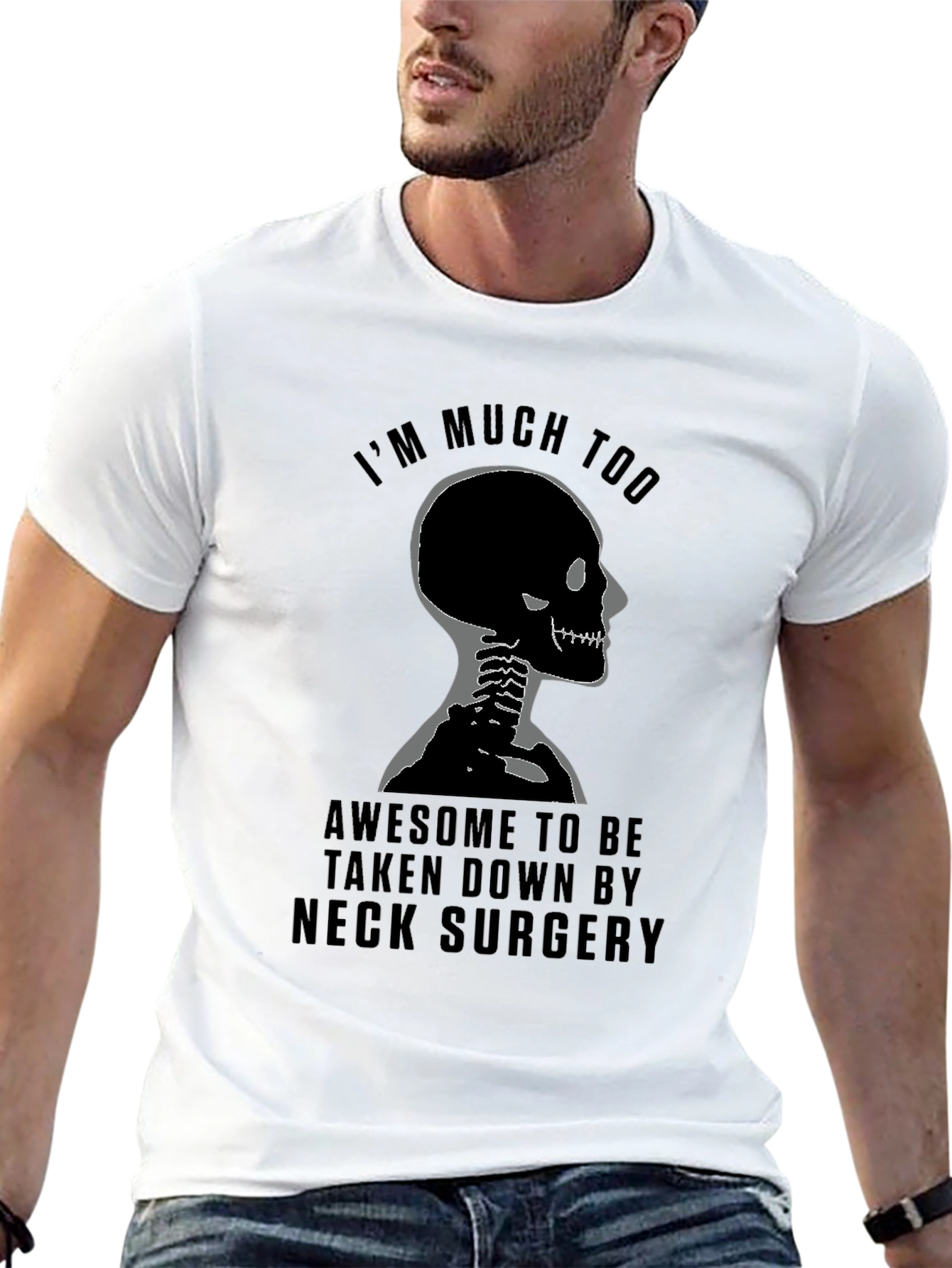 Black Humorous Neck Surgery Skeleton T-Shirt view 13