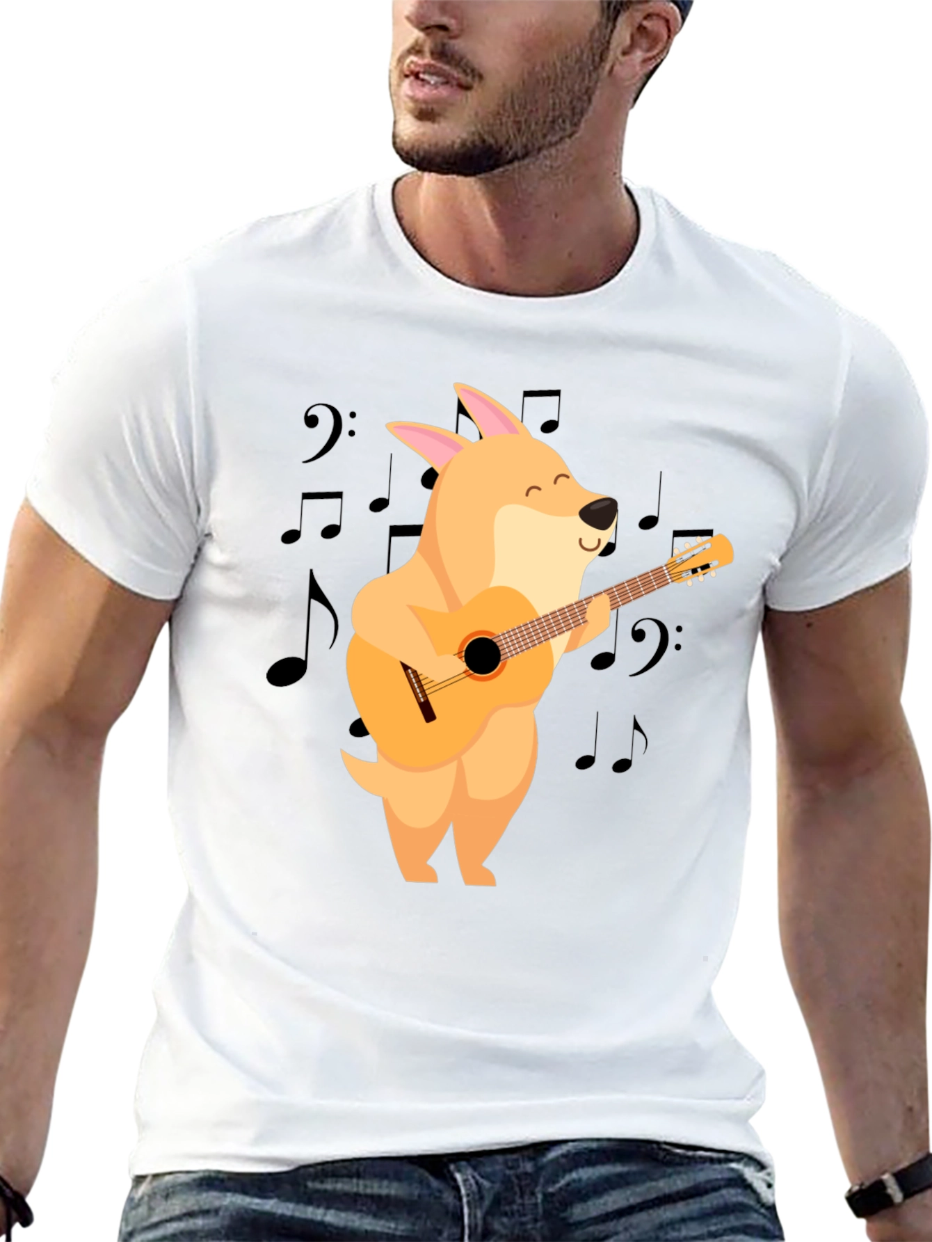 Black Dog Playing Guitar Black T-Shirt view 13