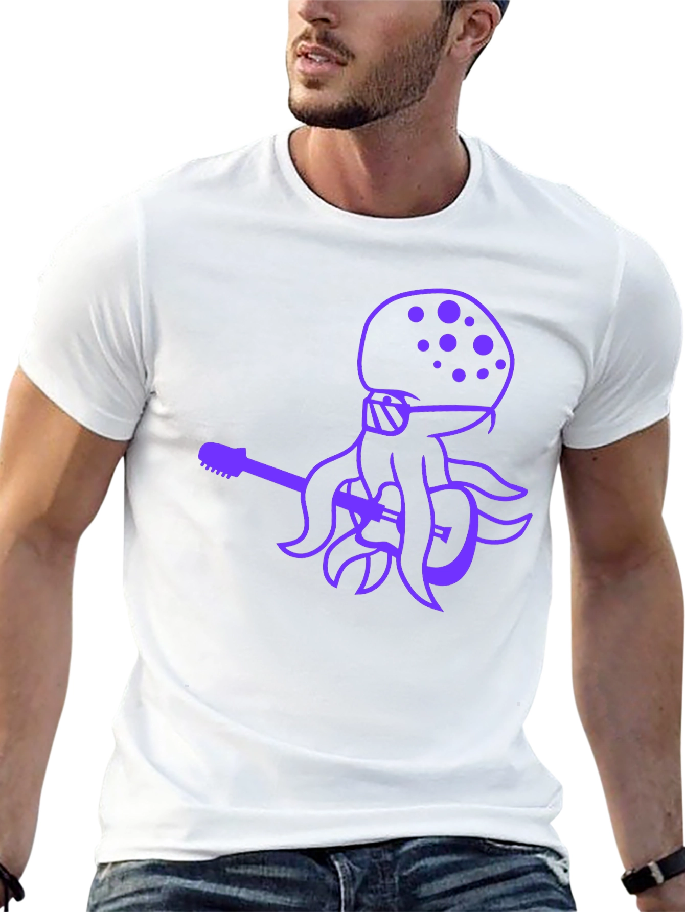 Black Octopus Guitar Player Black T-Shirt view 13