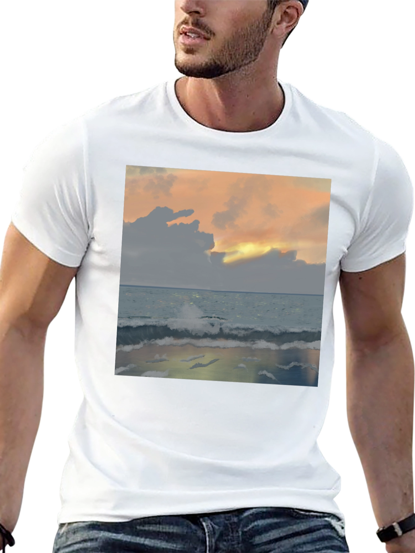 Black Ocean Sunset T-Shirt - Black Crew Neck view 13