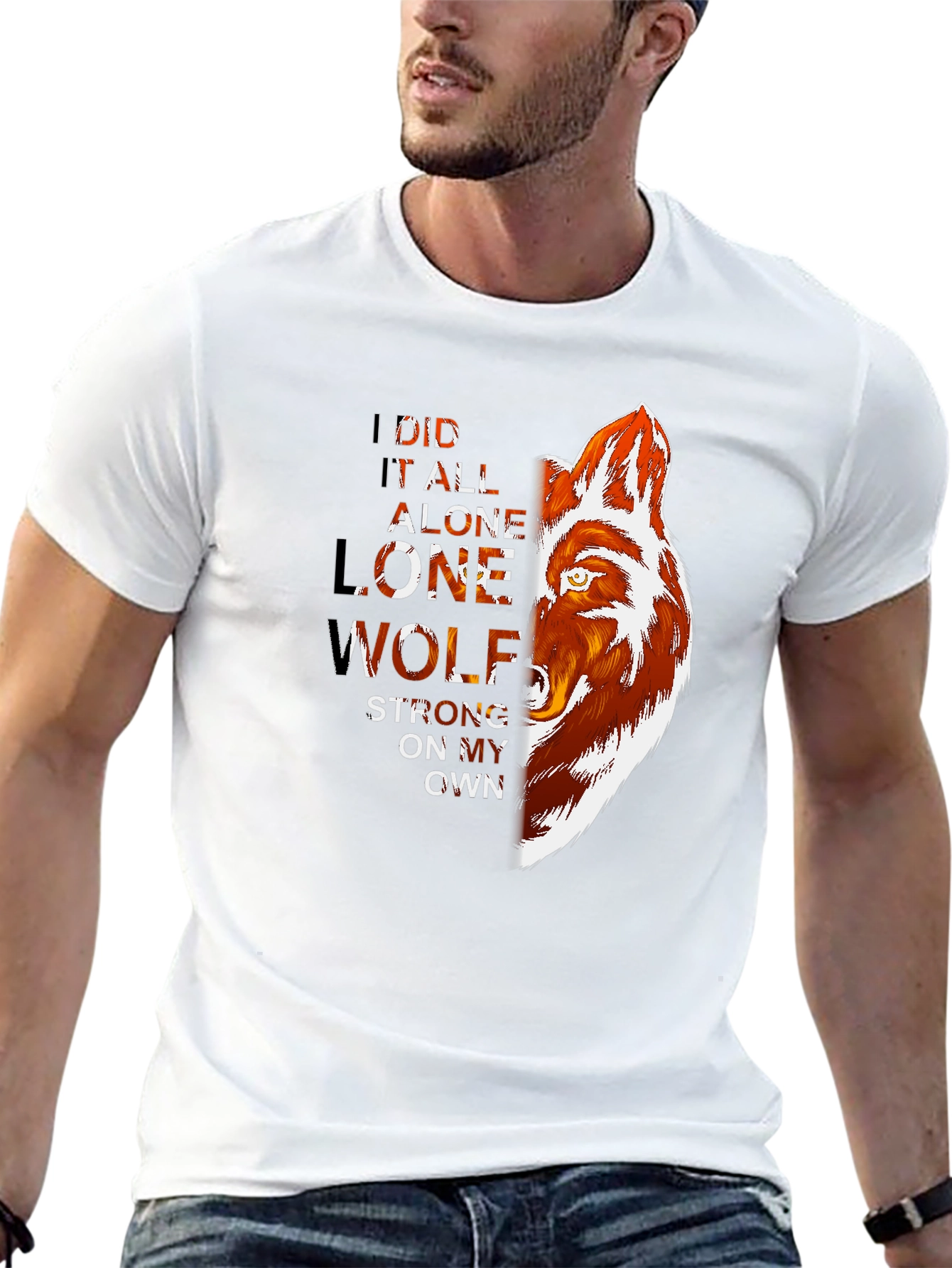 Black Lone Wolf Graphic Print T-Shirt - Strong, Independent Style view 13