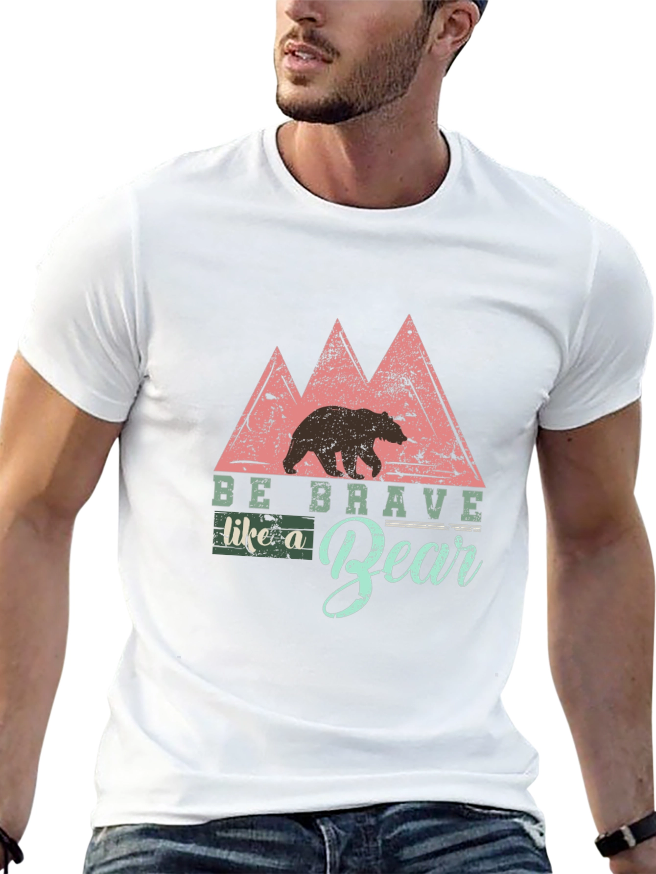 Black Be Brave Like a Bear Black T-Shirt - Nature Inspired Design view 13