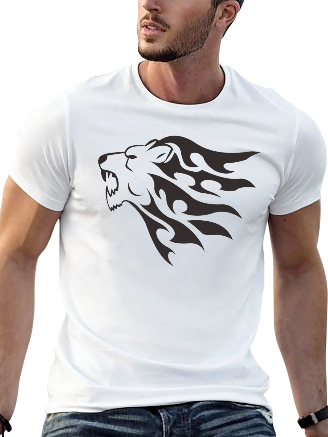 Black Lion Head Graphic Tee - Black view 13