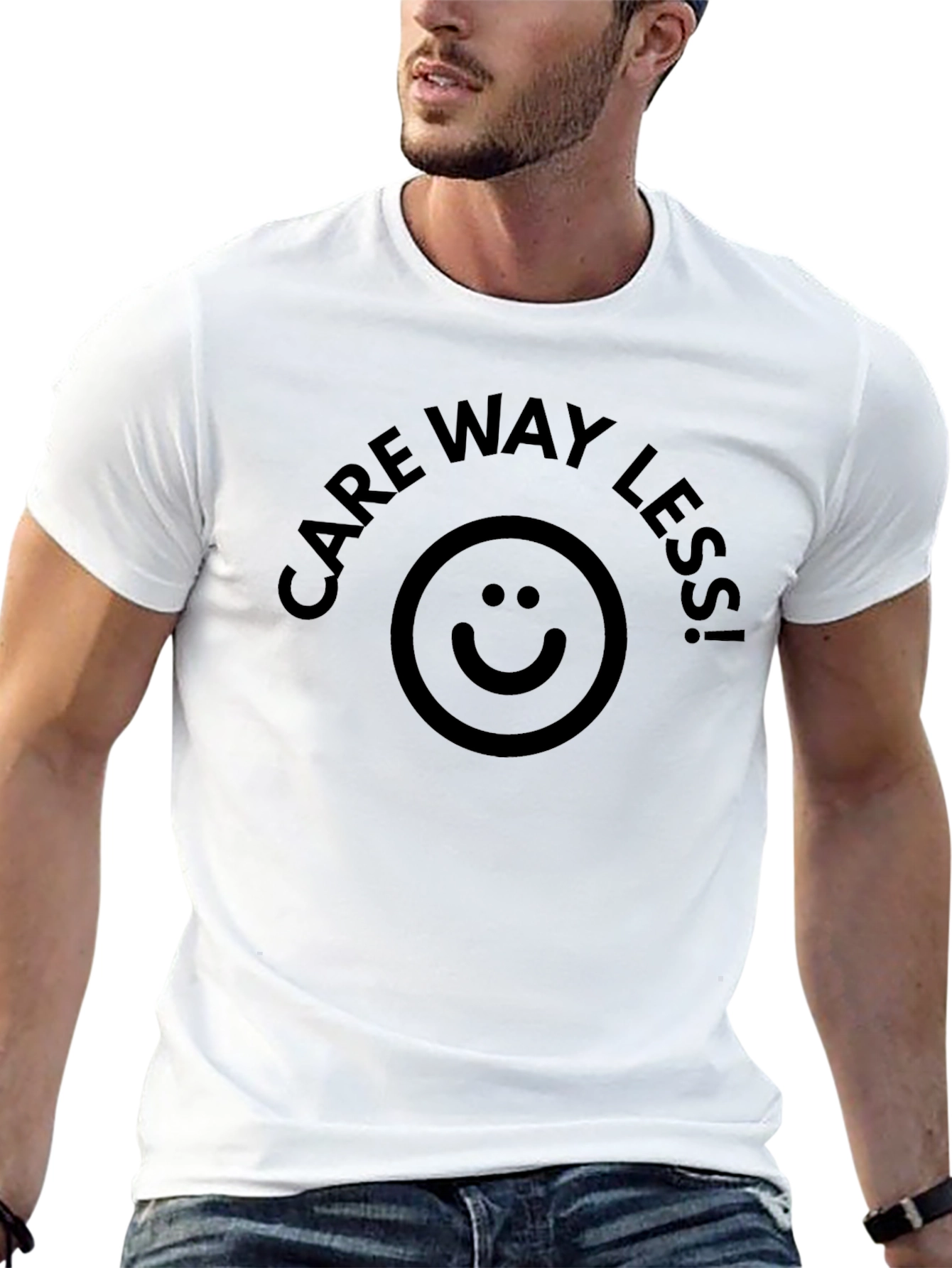 Black Care Way Less Black T-Shirt with Smiley Face Design view 13
