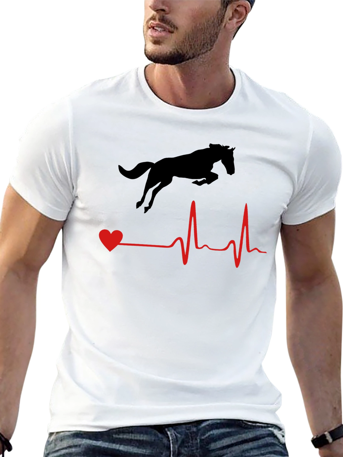 Black Horse Heartbeat Graphic Tee - Equestrian Lover Shirt view 13