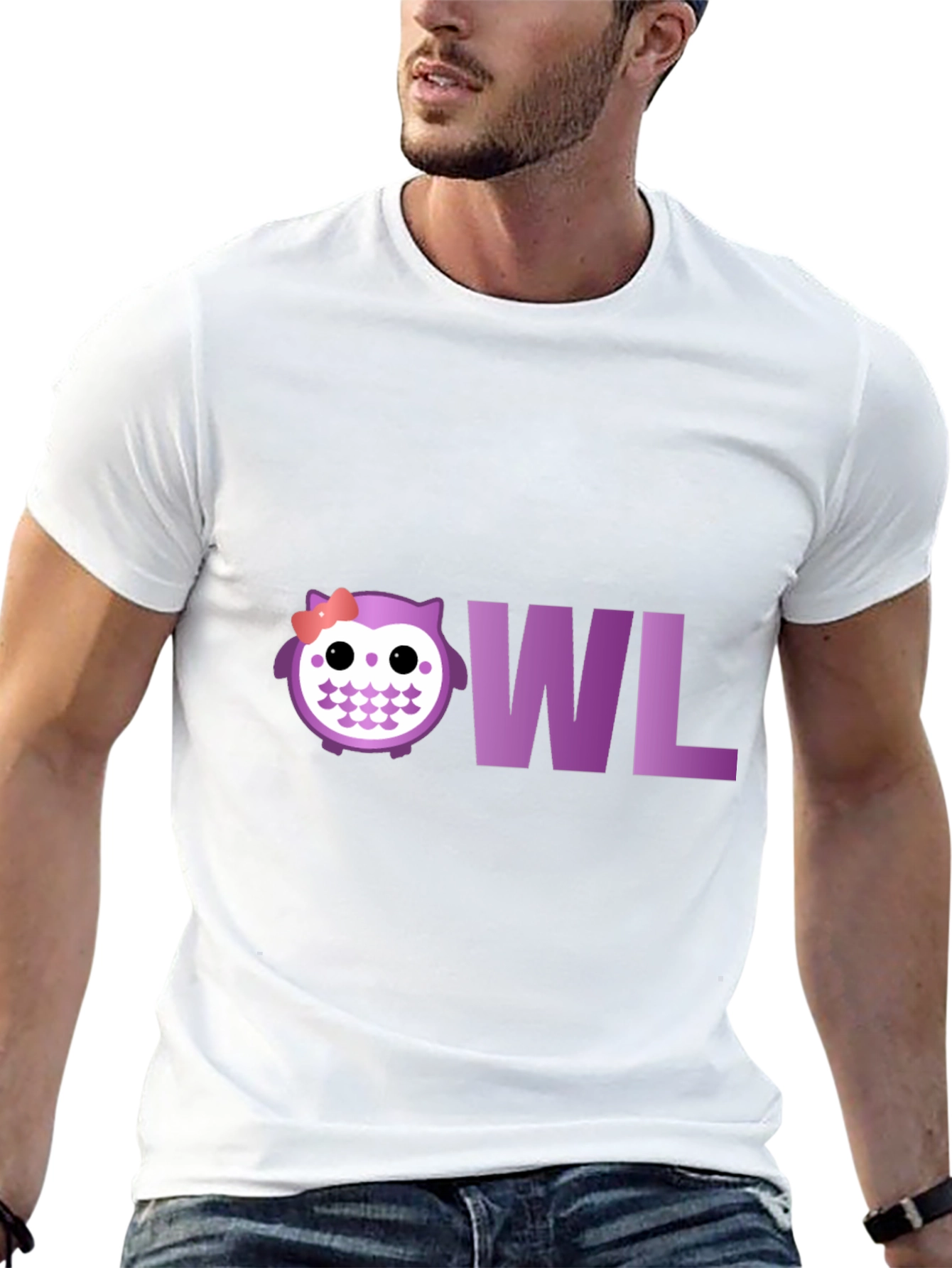 Black Cute Owl T-Shirt - Purple Graphic Tee view 13