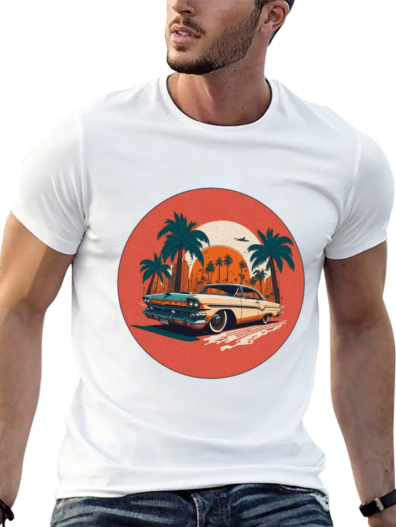 Black Retro Car & Palms Graphic Tee view 13