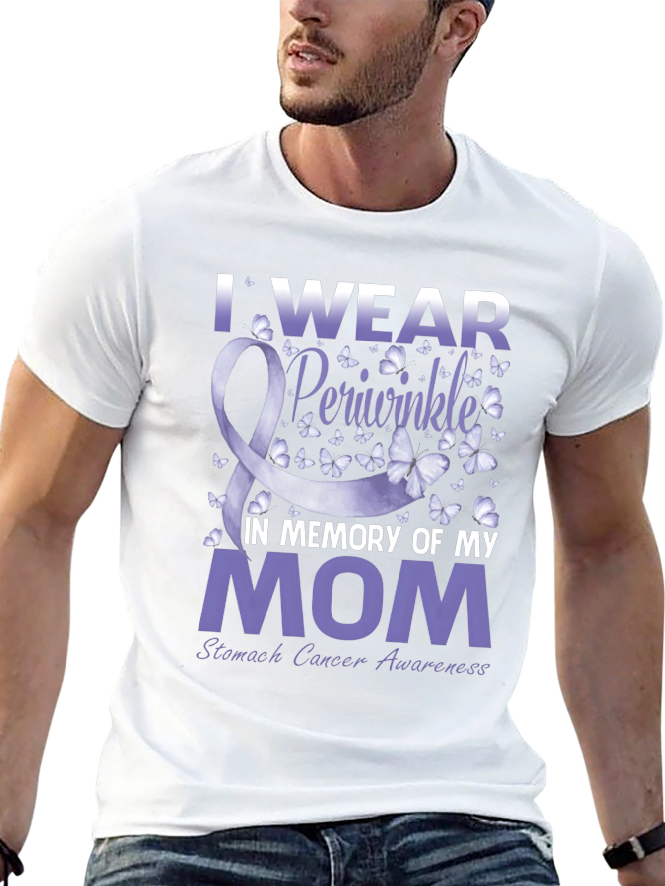 Black I Wear Periwinkle Stomach Cancer Awareness T-Shirt view 13