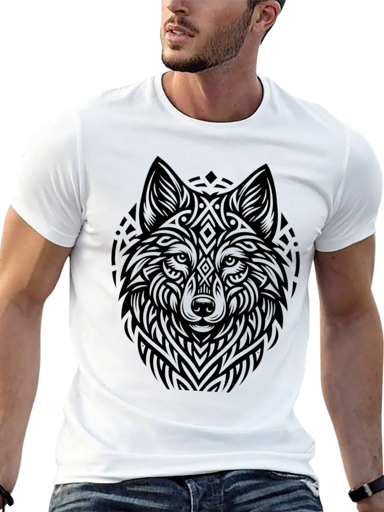 Black Wolf Graphic Print Black T-Shirt view 13