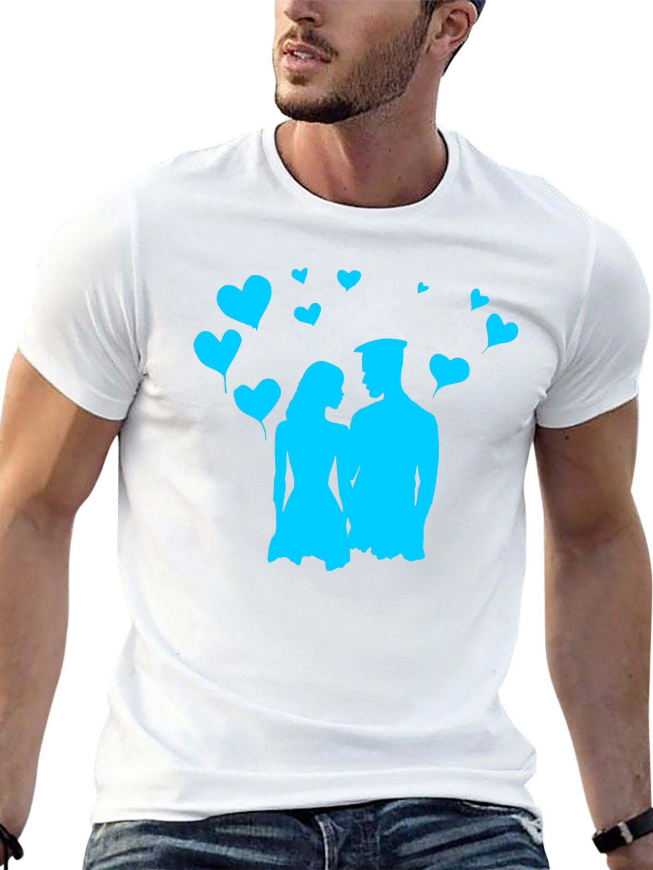 Black Couple's Love T-Shirt - Black with Blue Heart Design view 13