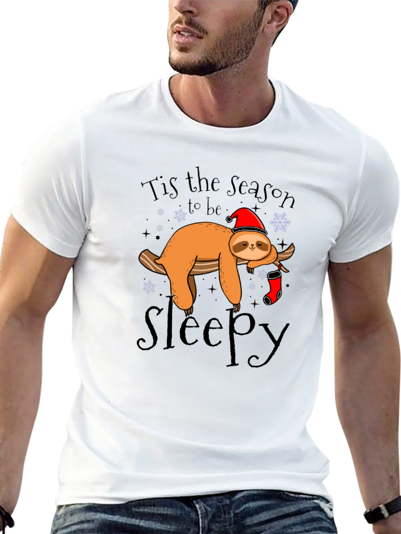 Black Tis the Season to be Sleepy Sloth Graphic T-Shirt view 13