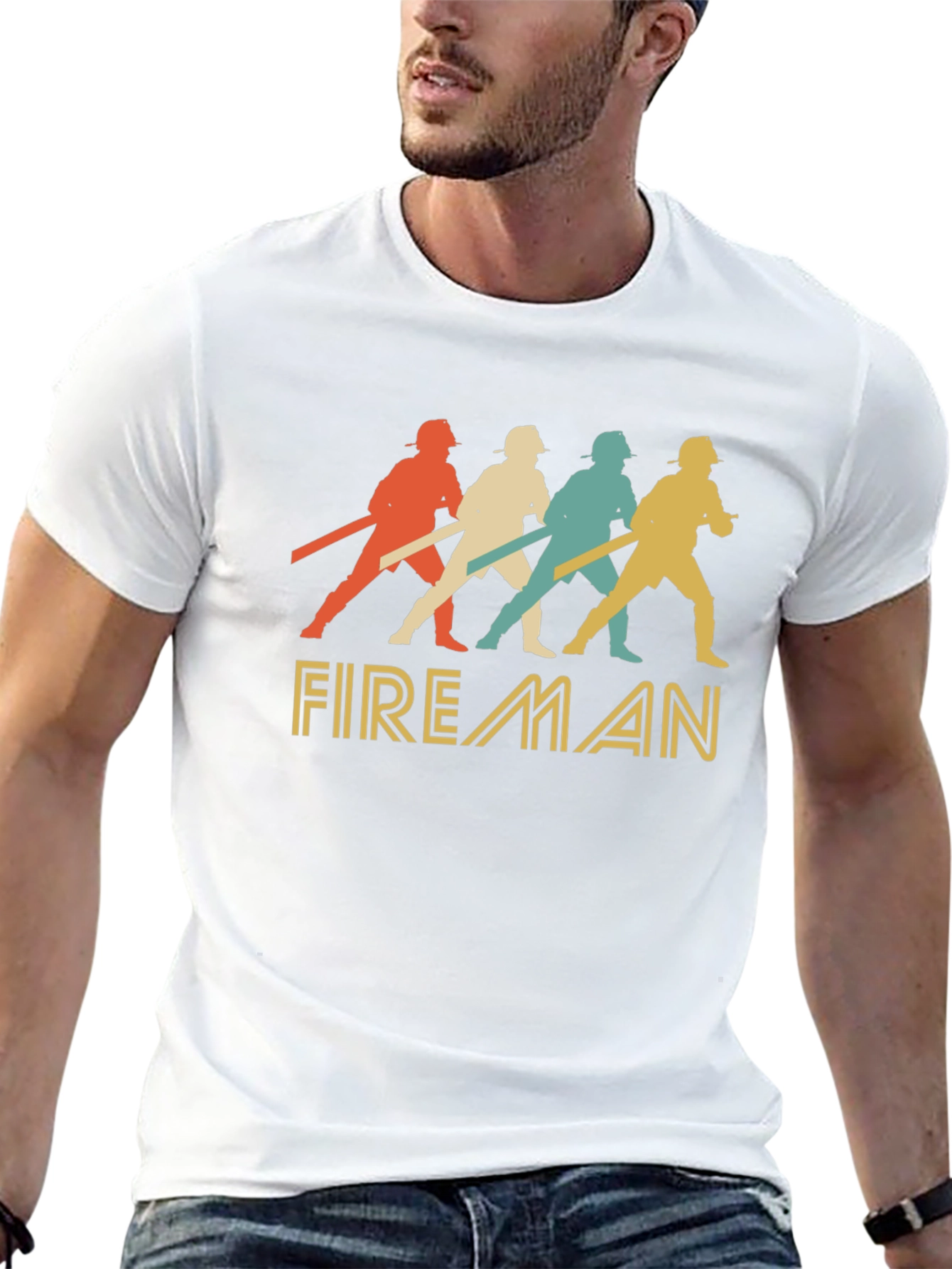 Black Retro Fireman Graphic Tee - Vintage Style Firefighter Shirt view 13