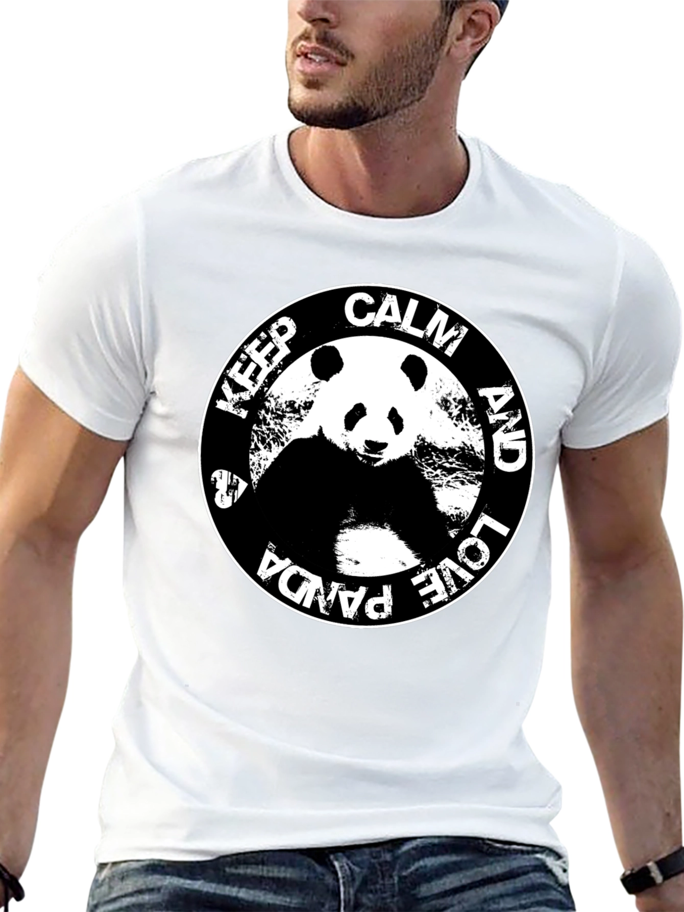Black Keep Calm & Love Panda T-Shirt - Black Cotton Tee view 13
