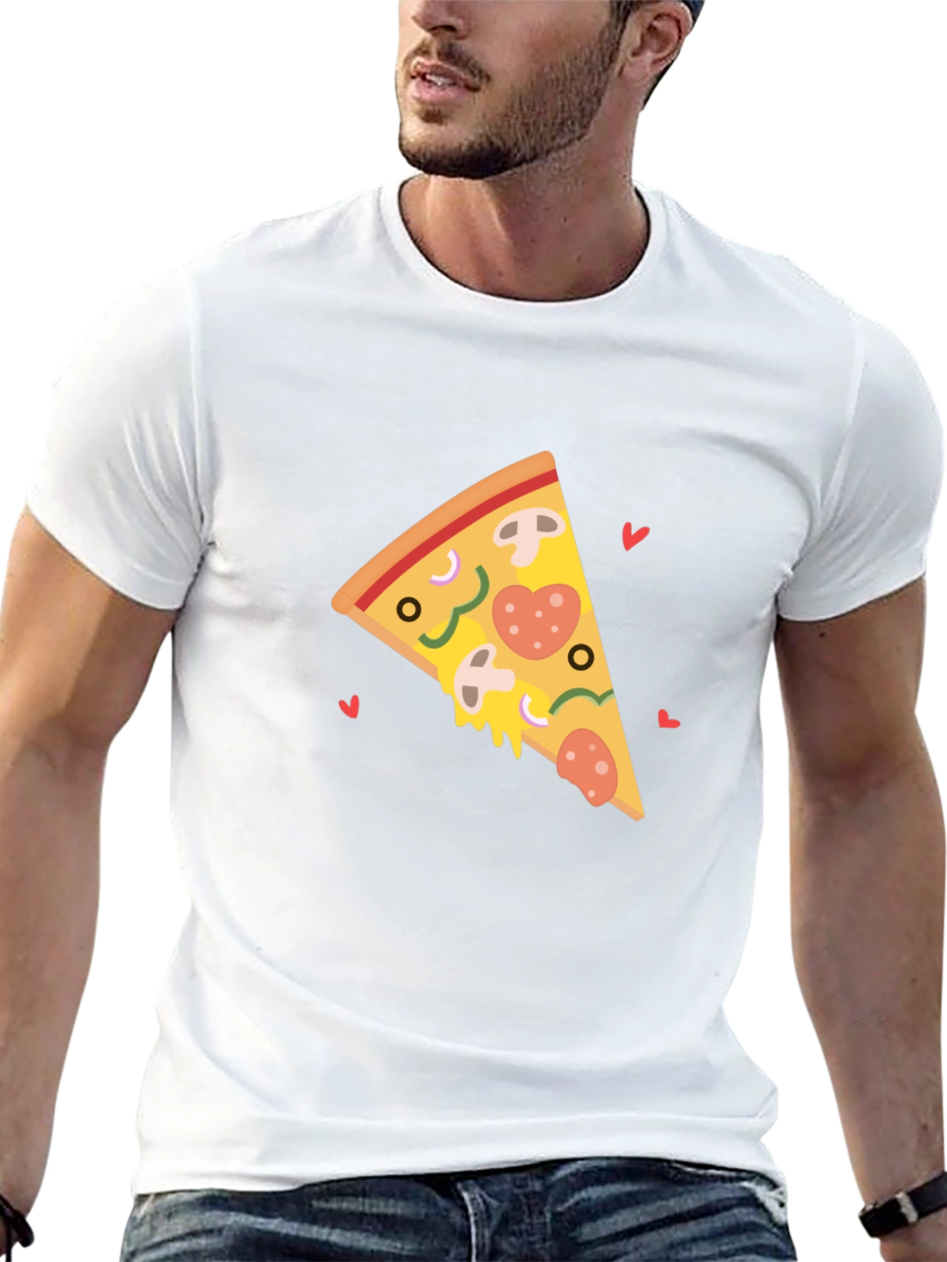 Black Pizza Slice Heart Black T-Shirt view 13