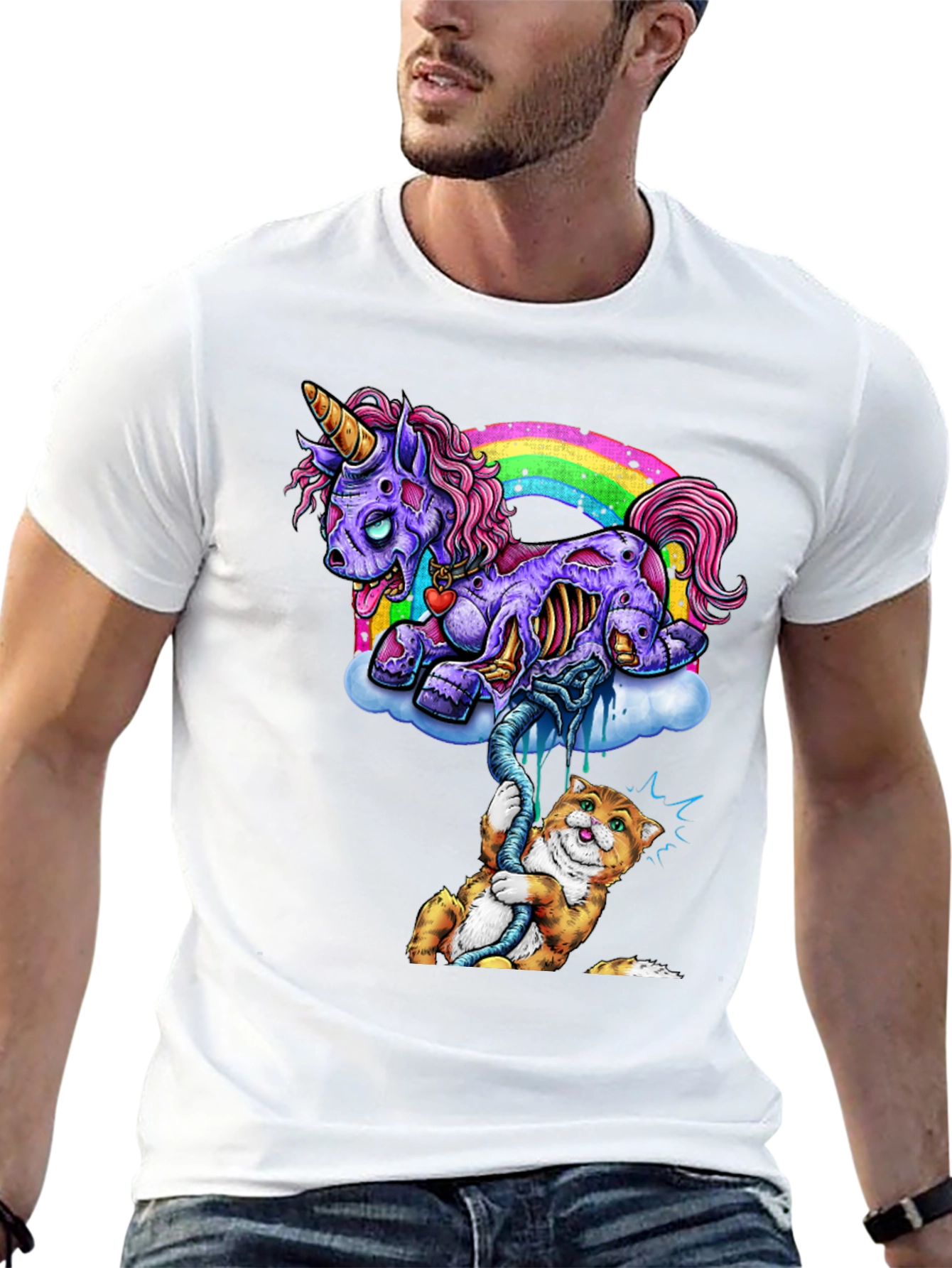 Black Zombie Unicorn & Cat Graphic Tee view 13