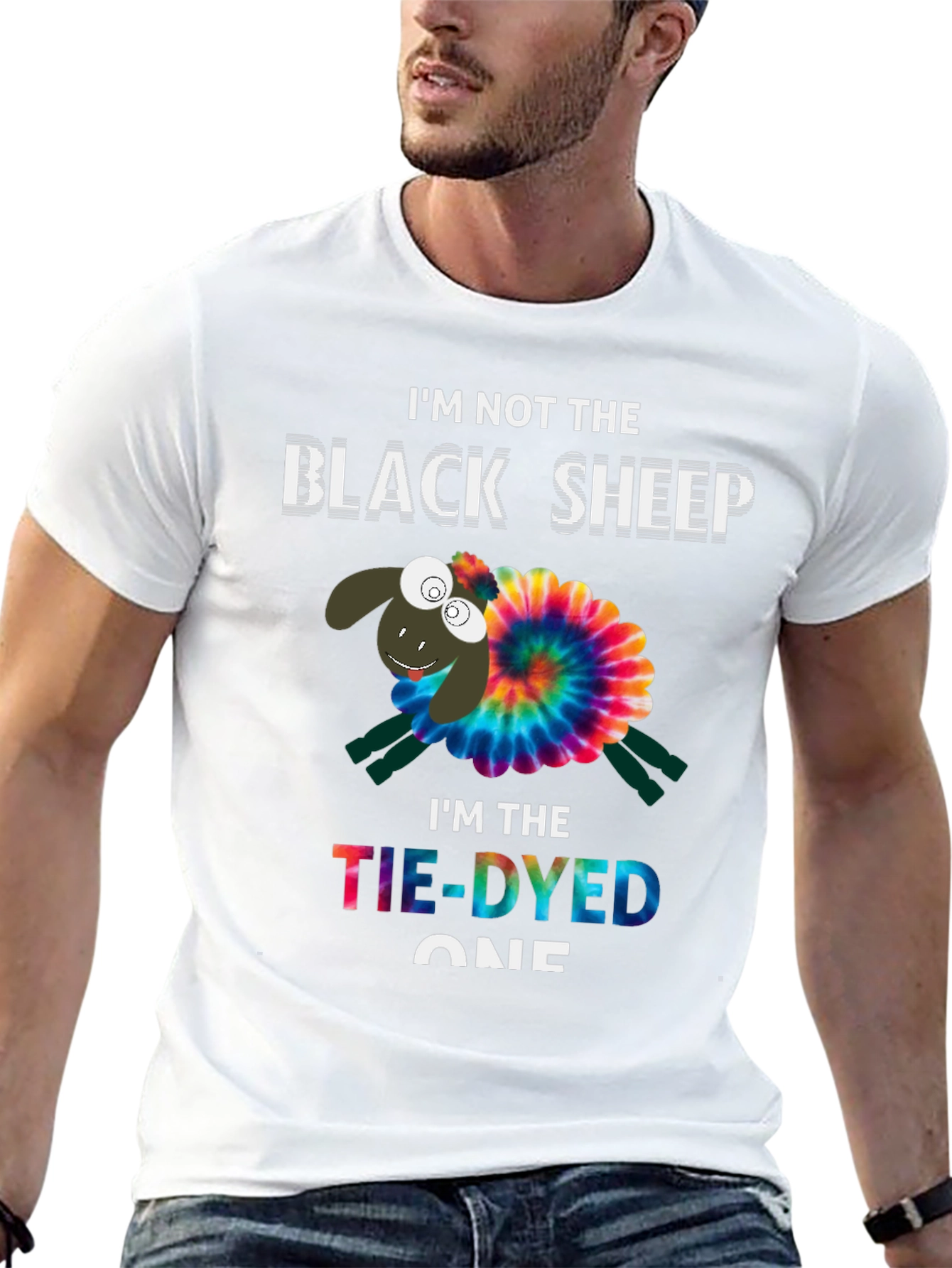 Black Tie-Dyed Sheep Graphic Tee - Unique & Fun T-Shirt view 13