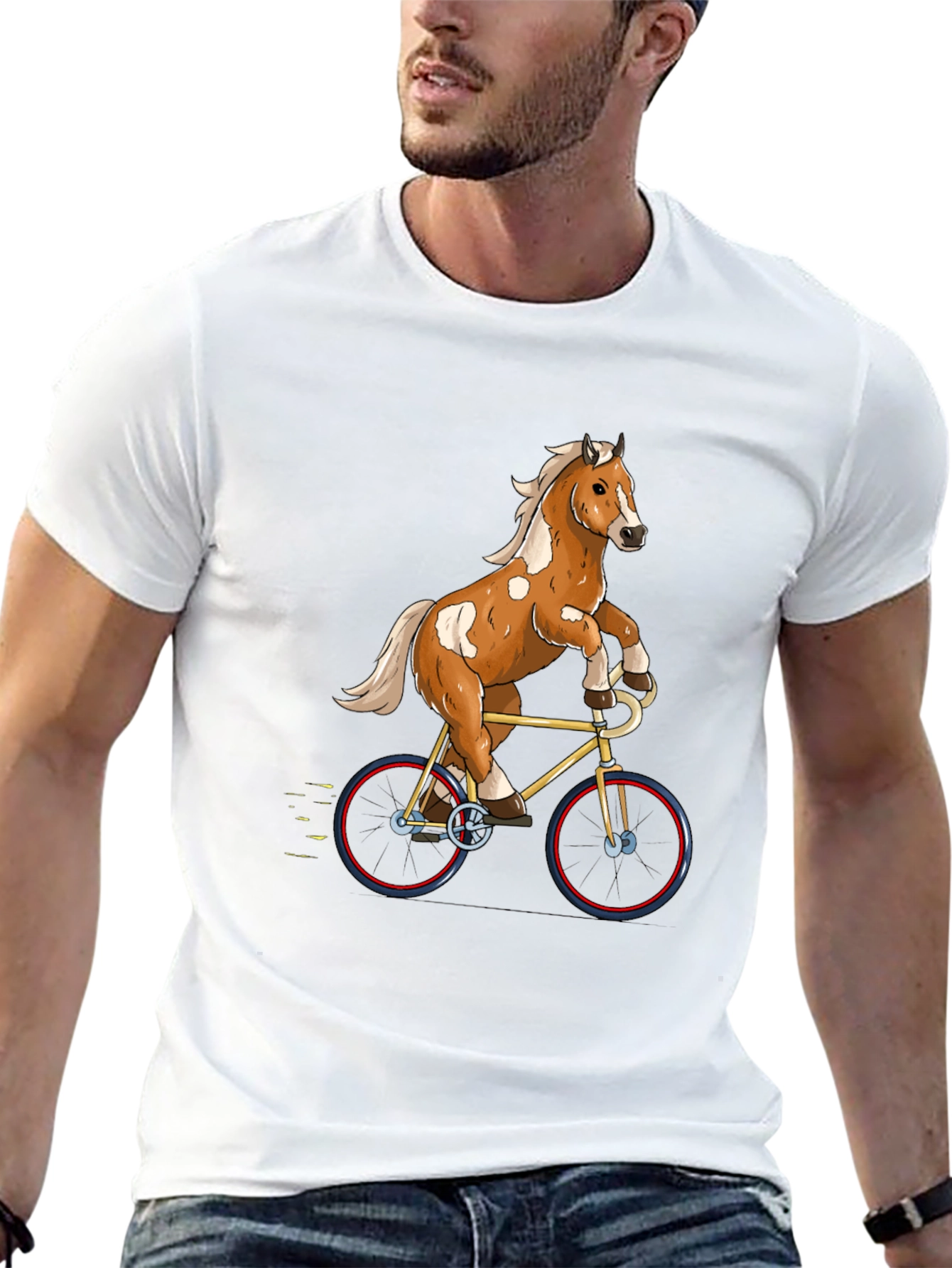 Black Horse Riding Bicycle Graphic Tee view 13