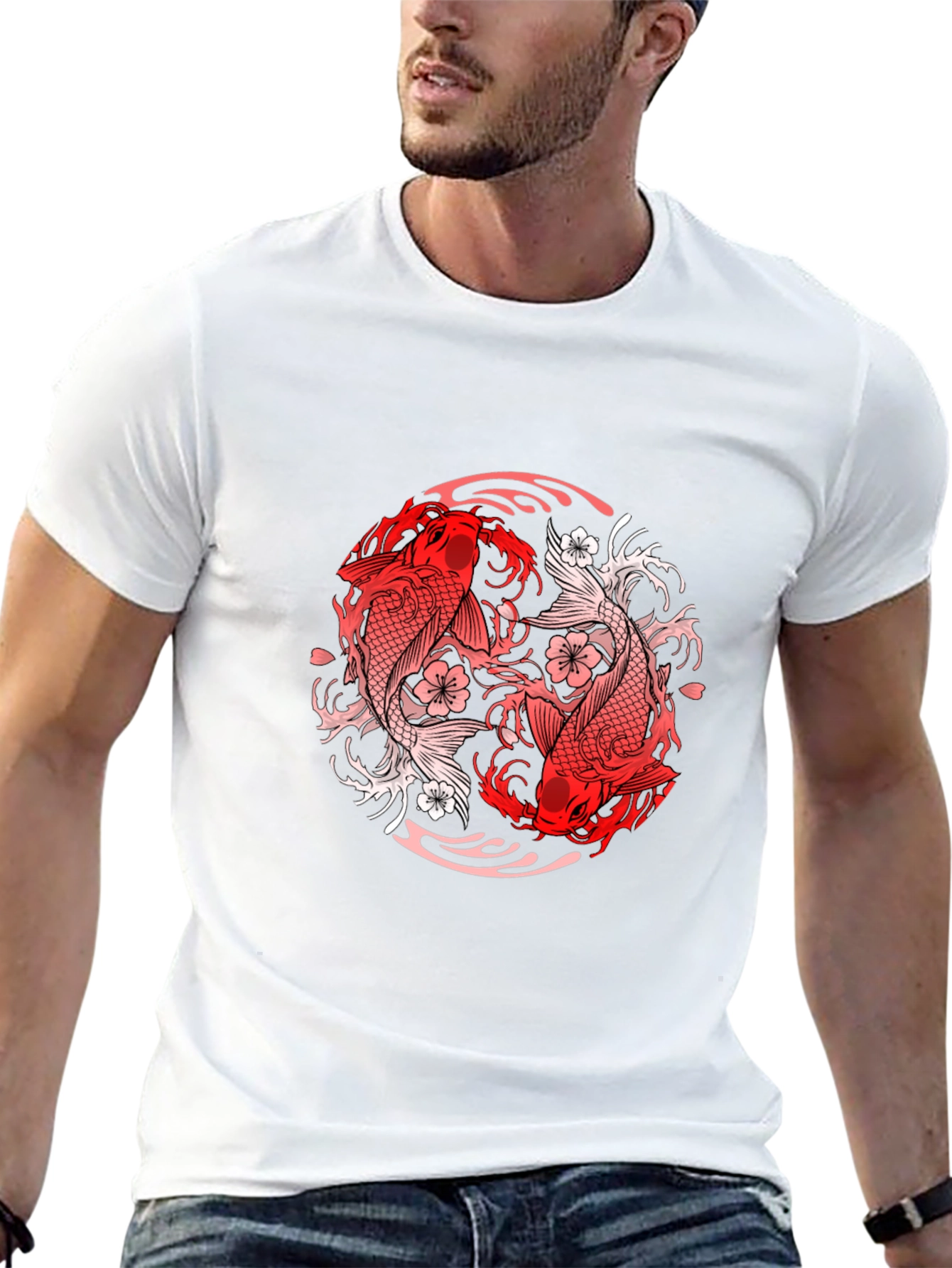 Black Yin Yang Koi Fish Graphic Tee - Black view 13
