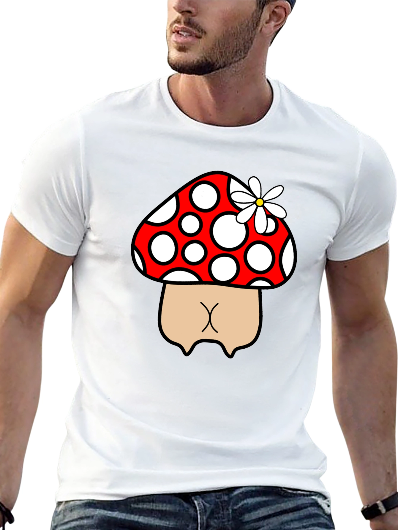 Black Mushroom Butt Funny Graphic Tee - Black view 13