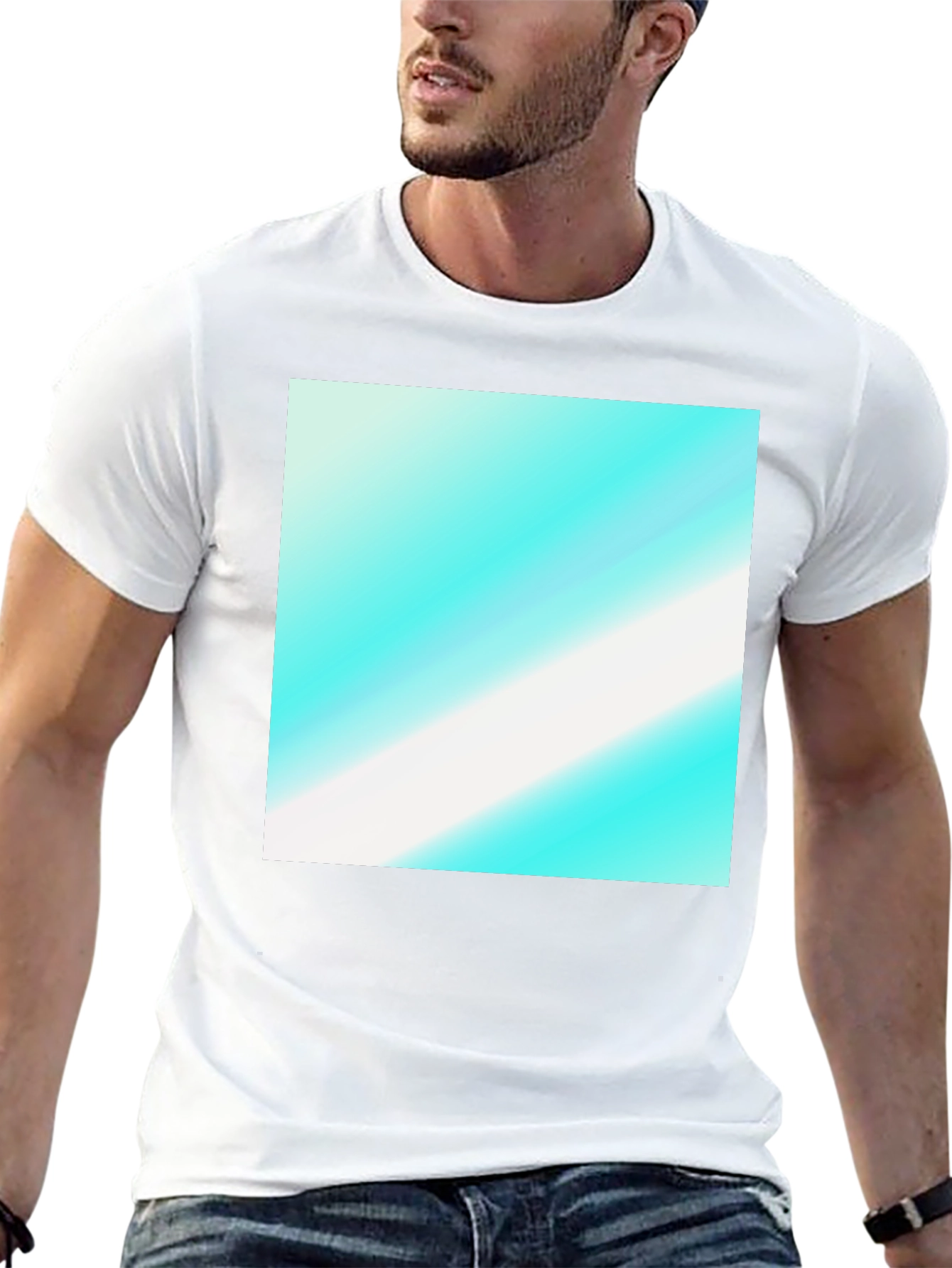 Black Modern Graphic Tee - Aqua & White Diagonal Design view 13