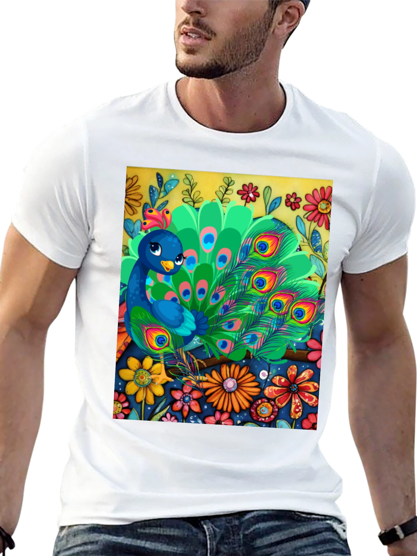 Peacock Floral Graphic Tee - Unique Art Design - 13