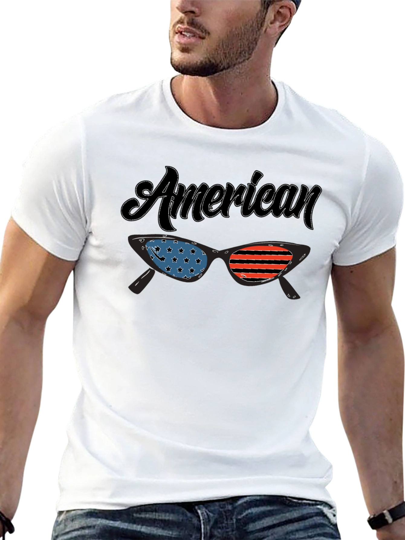 Black American Flag Sunglasses Graphic T-Shirt view 13