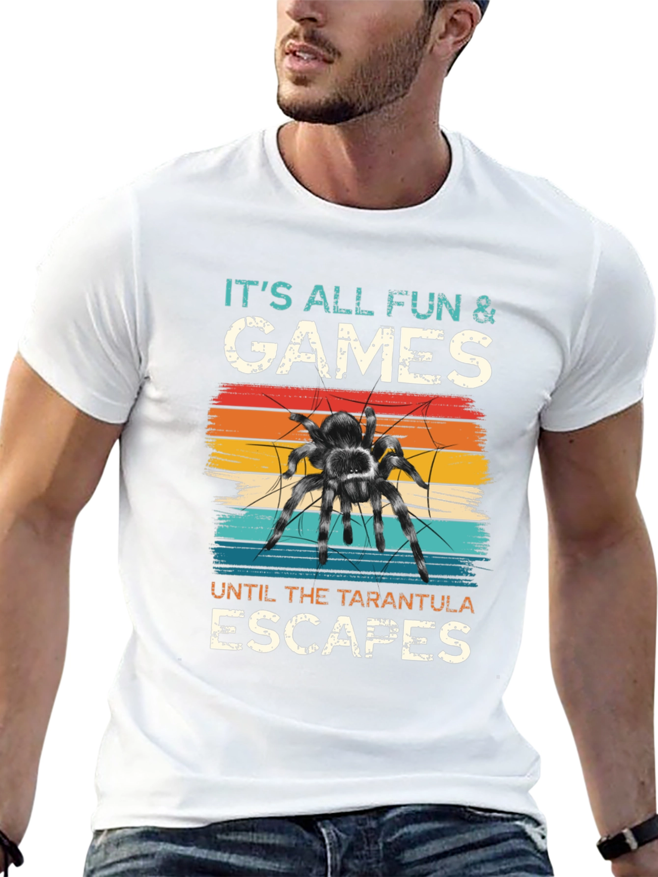 Black Tarantula Escape Black T-Shirt - Fun & Games Design view 13