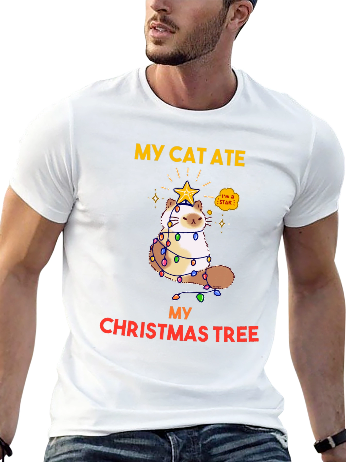 Black My Cat Ate My Christmas Tree T-Shirt view 13
