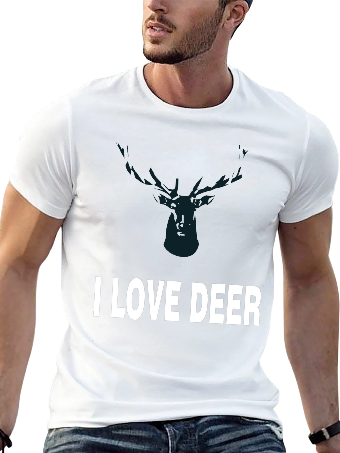 Black I Love Deer Graphic Tee - Black Cotton T-Shirt view 13
