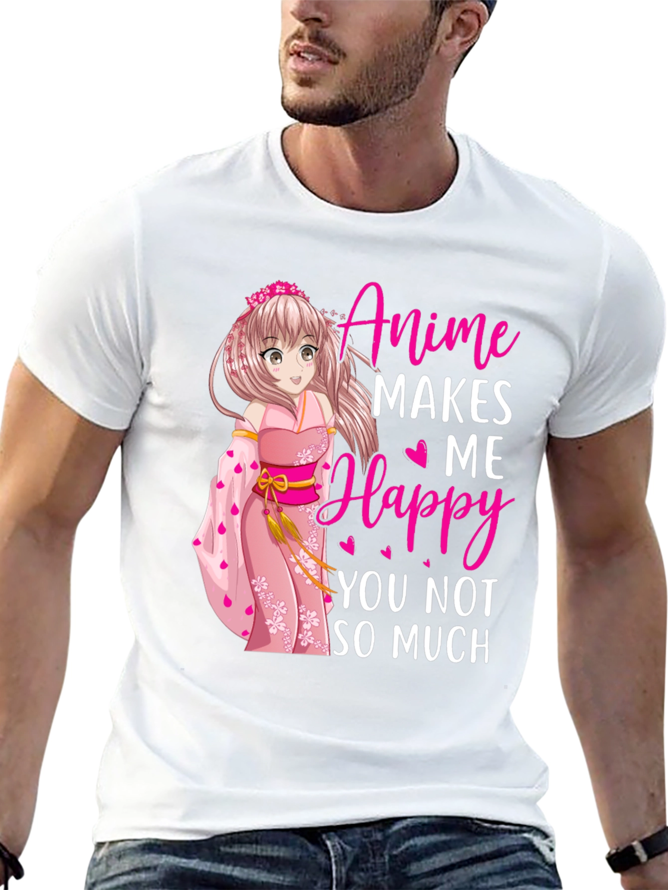 Black Anime Makes Me Happy T-Shirt view 13