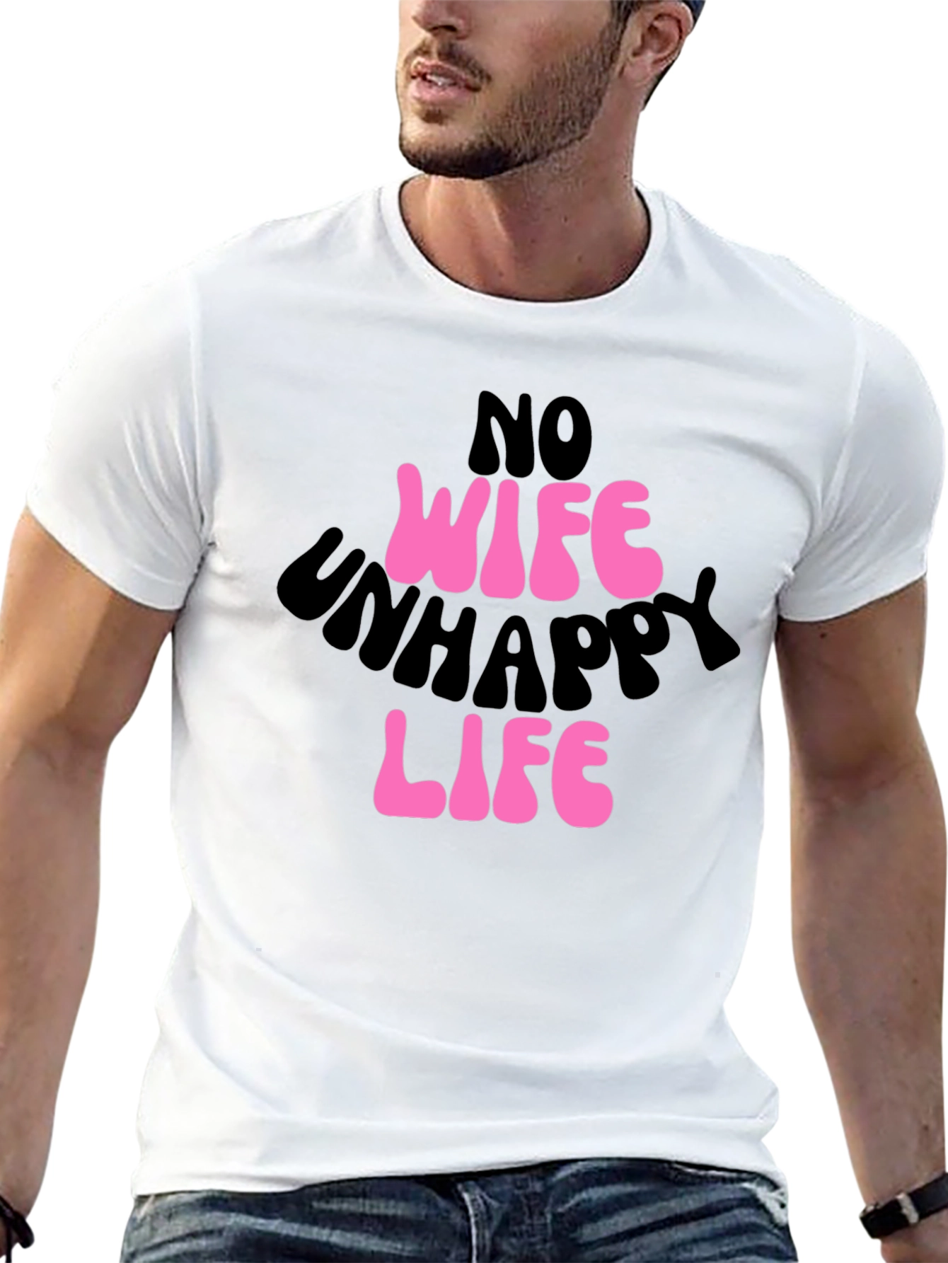 Black No Wife Unhappy Life Graphic Tee view 13