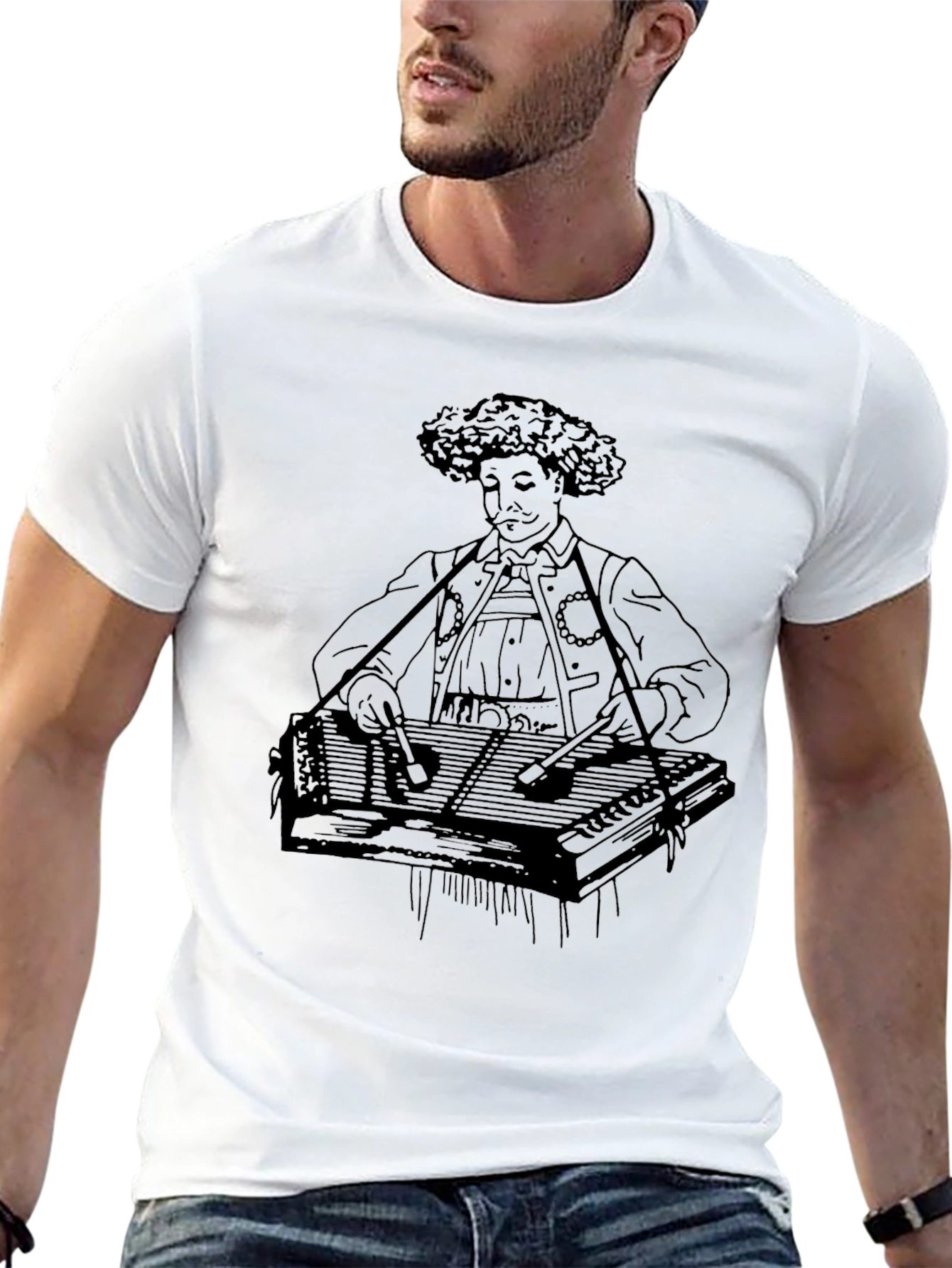 Black Vintage Dulcimer Player Graphic T-Shirt view 13