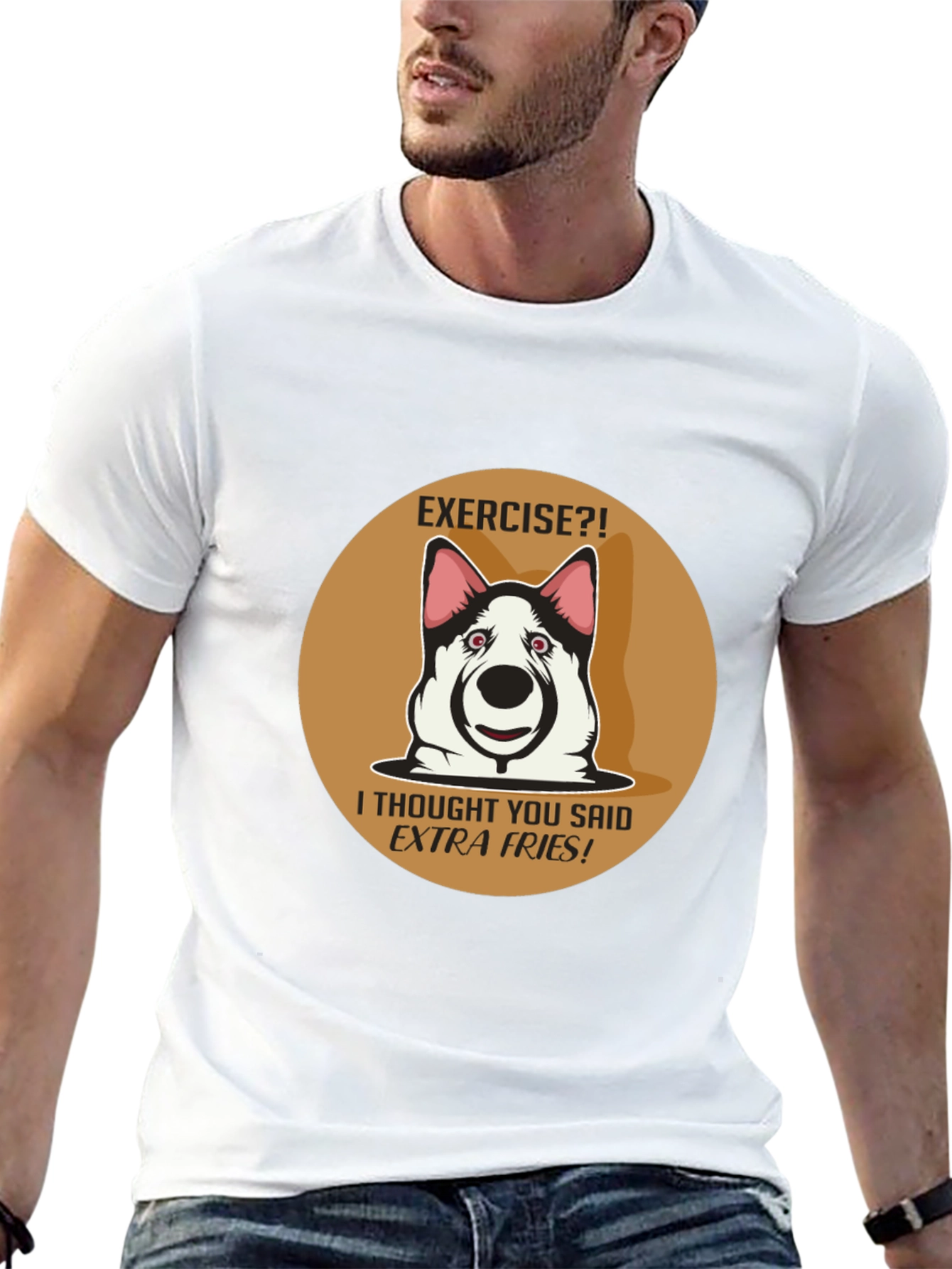 Black Exercise? Extra Fries! Funny Dog T-Shirt view 13