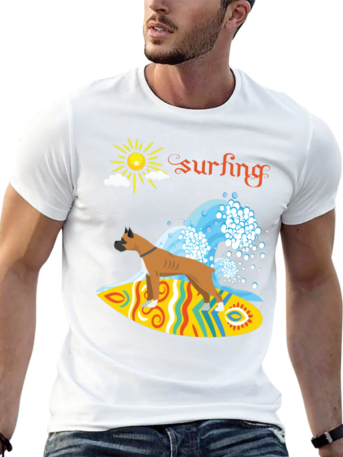 Black Surfing Boxer Dog Graphic Tee view 13
