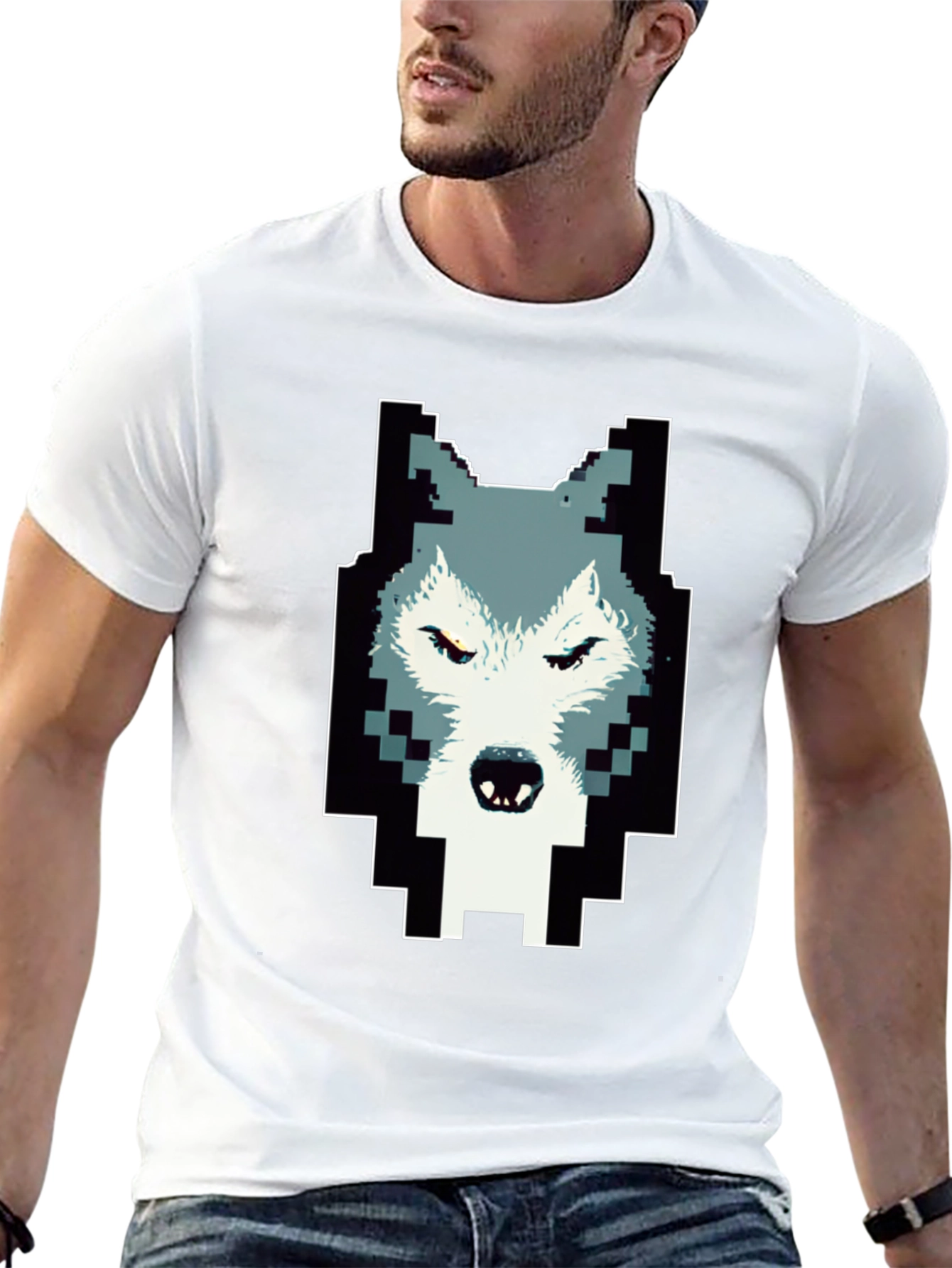 Black Pixelated Wolf Graphic Tee - Cool Design view 13