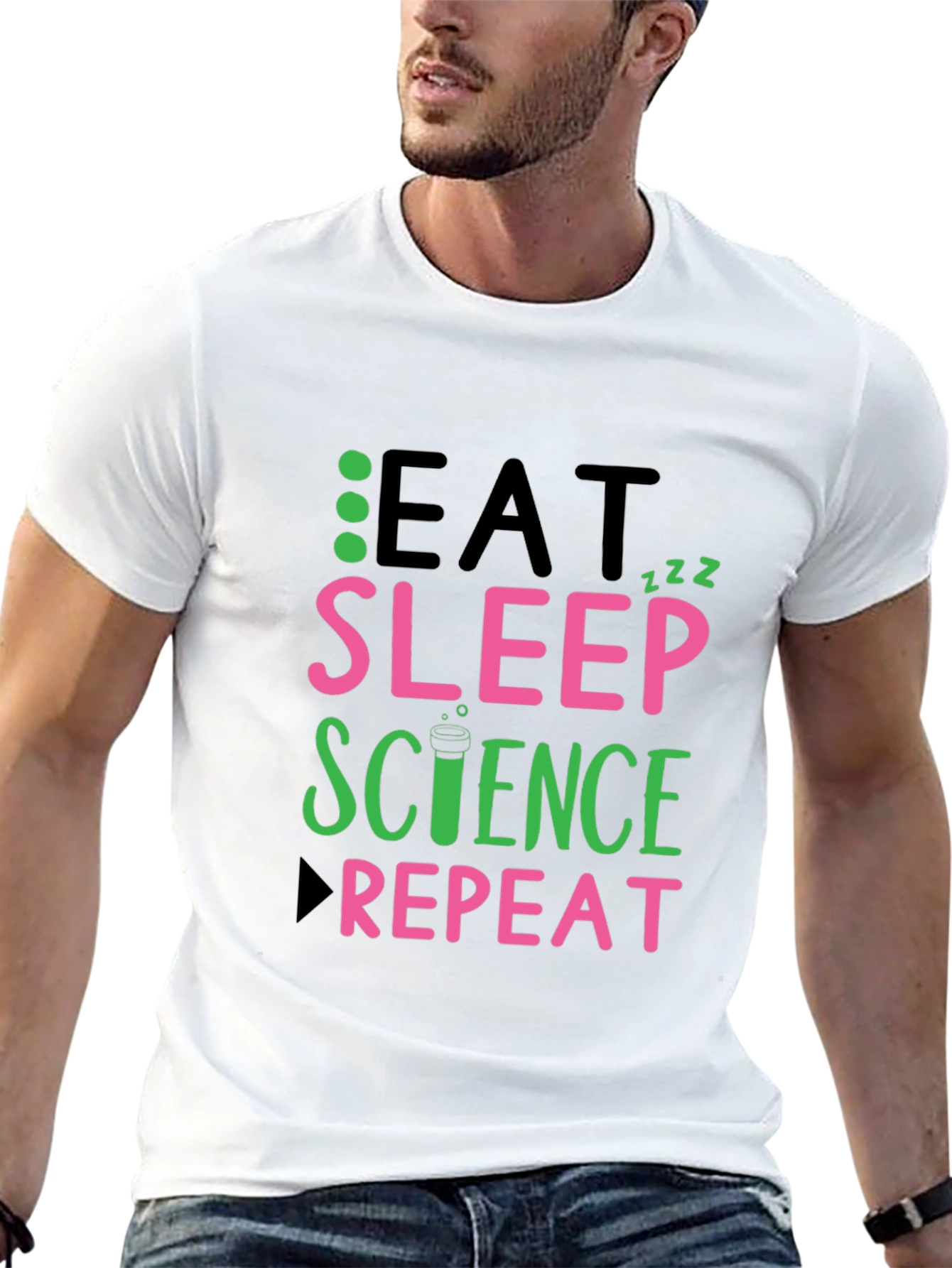 Black Eat Sleep Science Repeat Black T-Shirt view 13