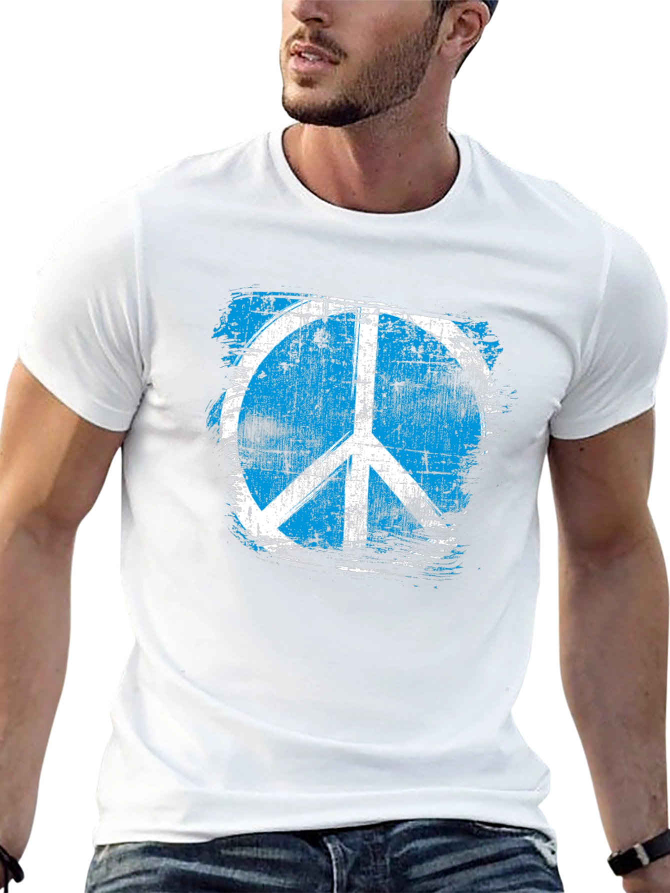 Black Distressed Peace Sign Graphic T-Shirt view 13