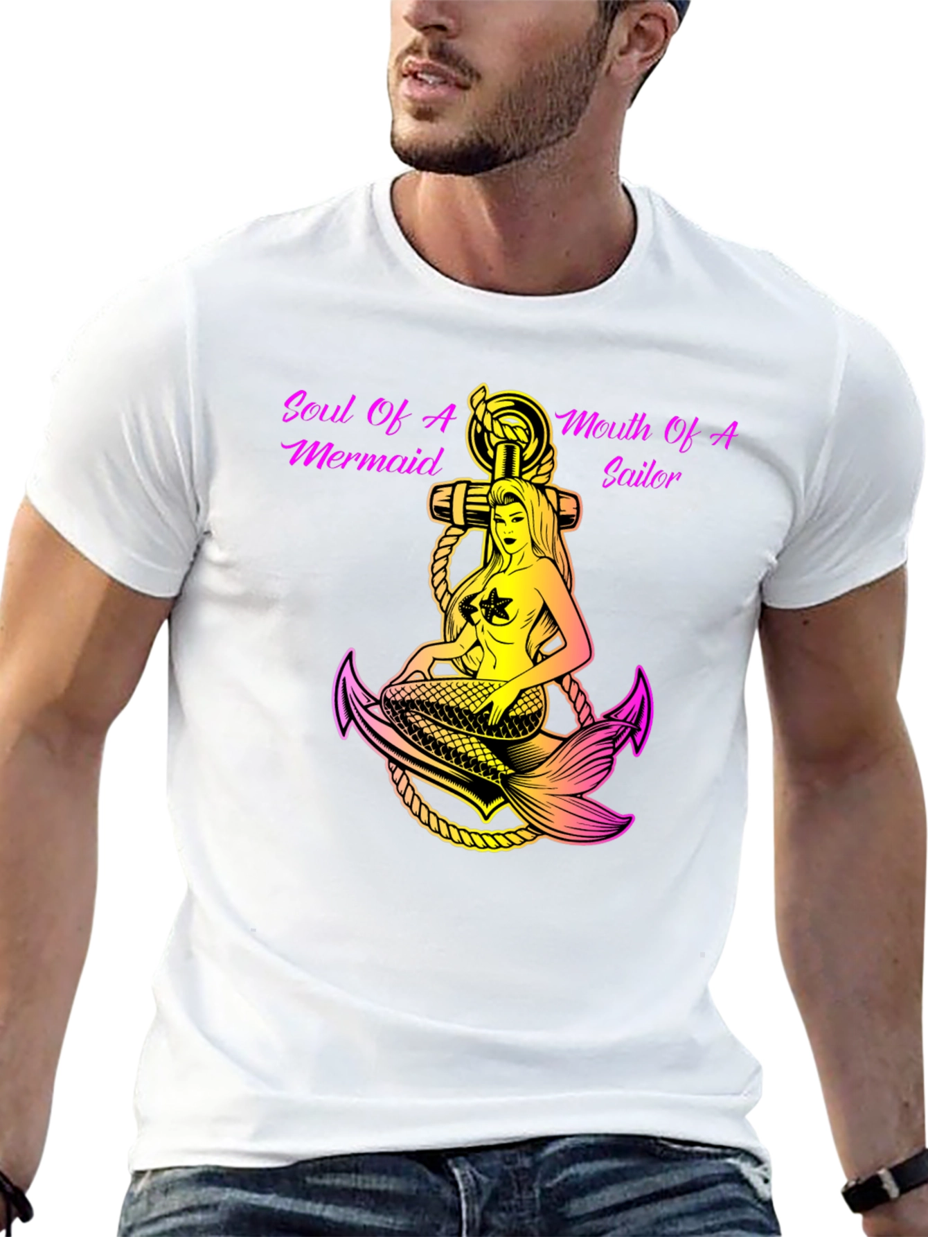 Black Soul of Mermaid, Mouth of Sailor Graphic T-Shirt view 13