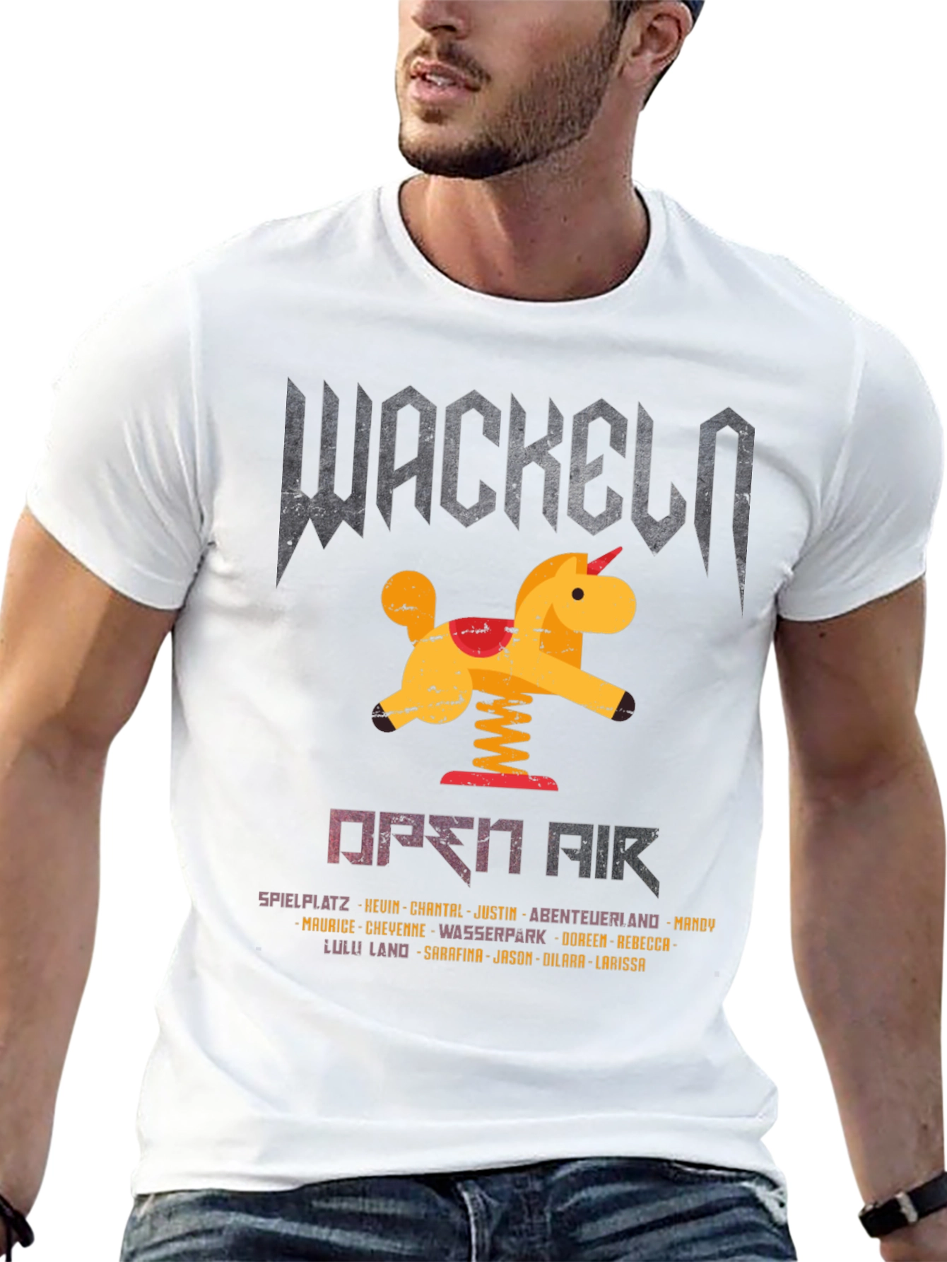 Black Wackeln Open Air T-Shirt, Unicorn Design, Black view 13