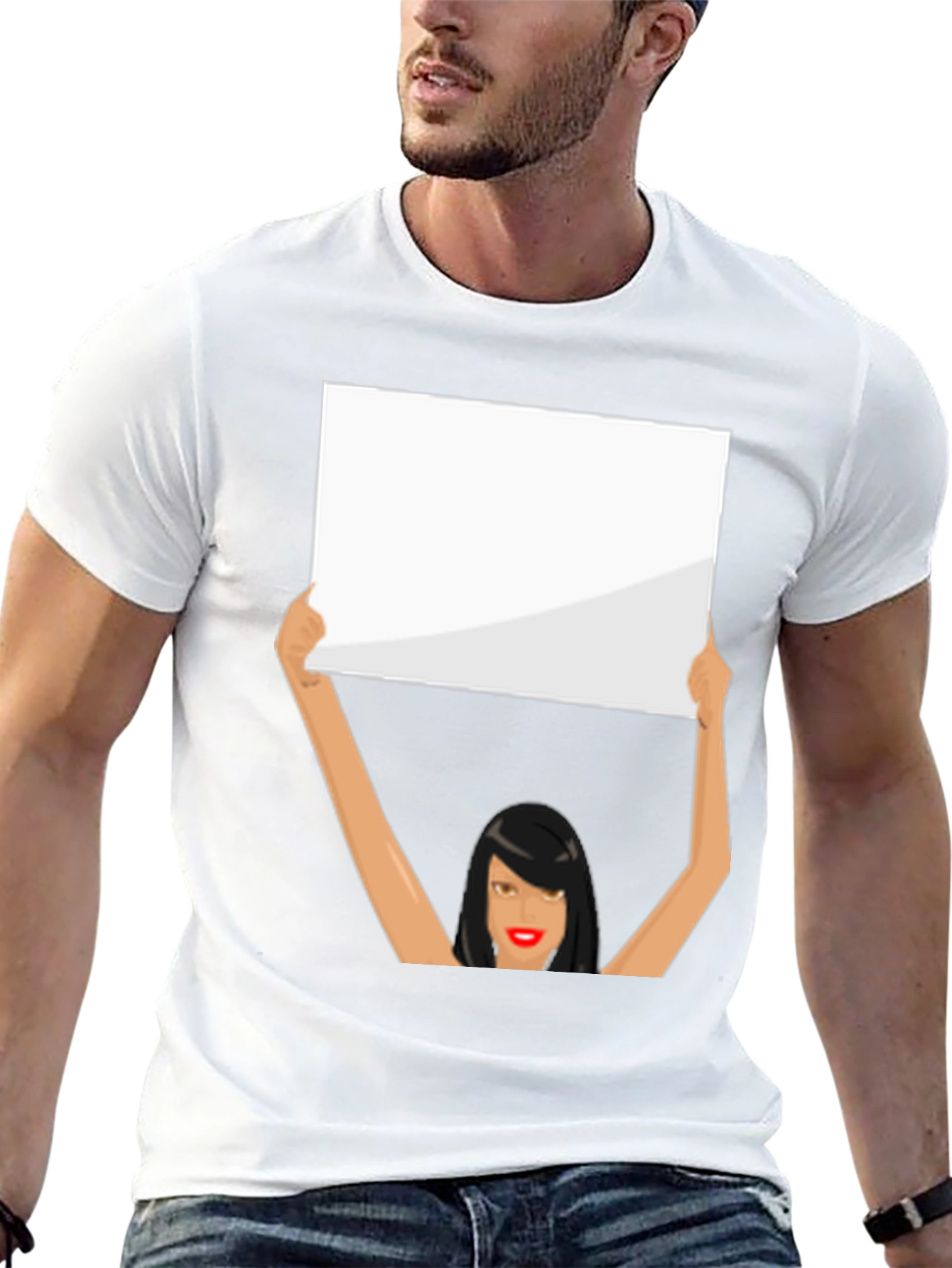Black Novelty Graphic Tee: Woman Holding Sign view 13