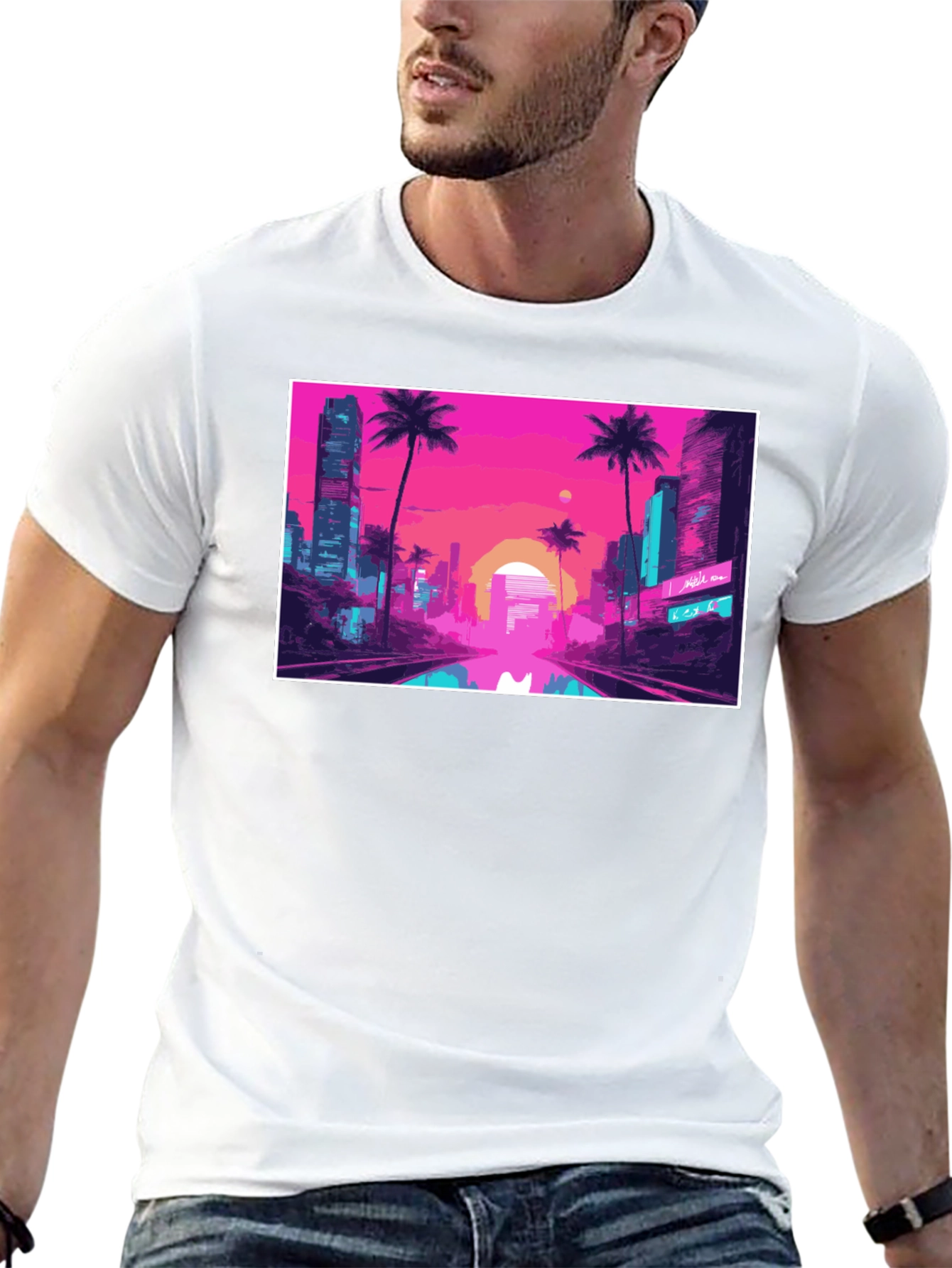 Black Vaporwave City T-Shirt - Retro Aesthetic Tee view 13
