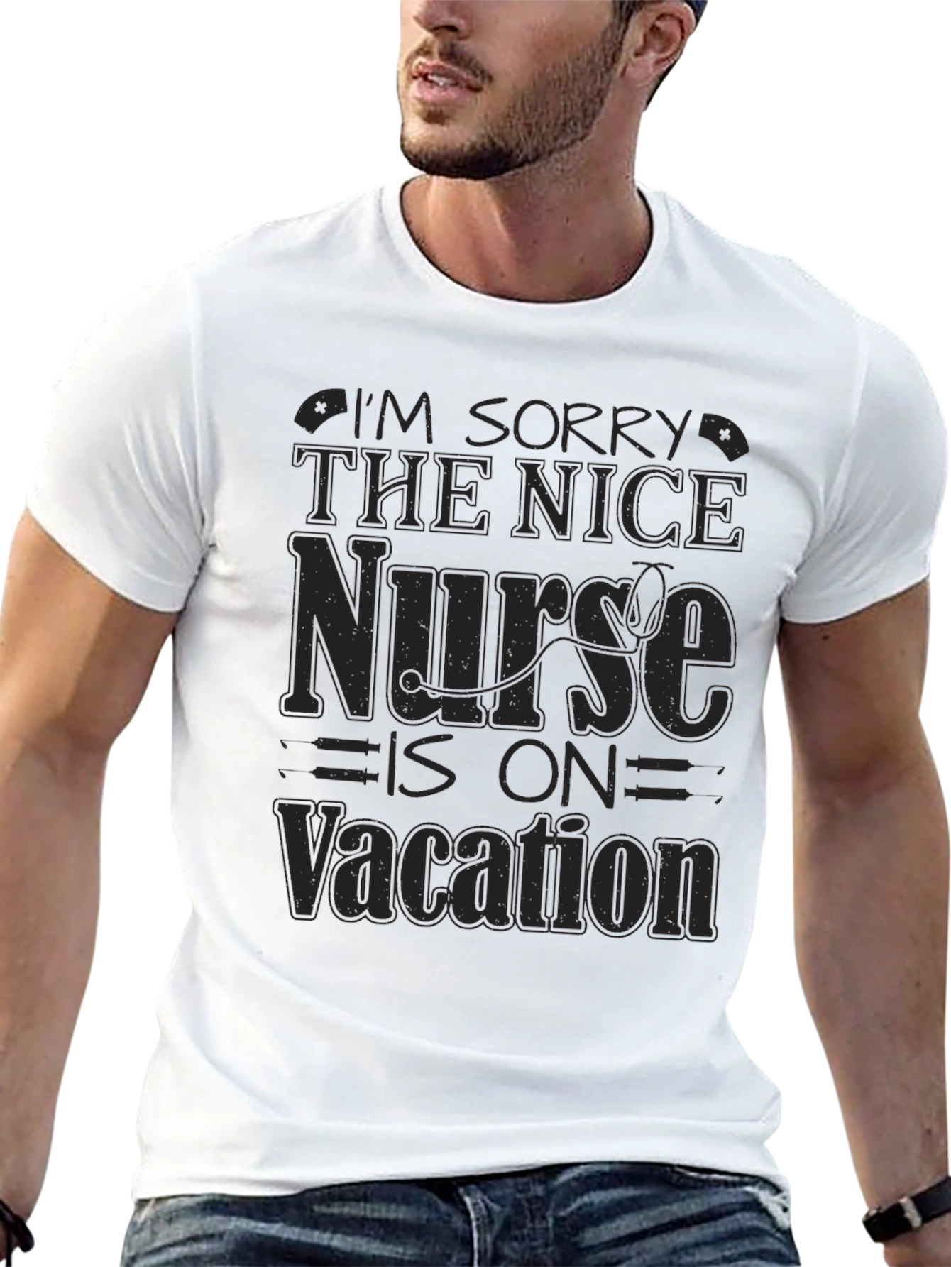 Black Funny Nurse Vacation Graphic T-Shirt - Black view 13