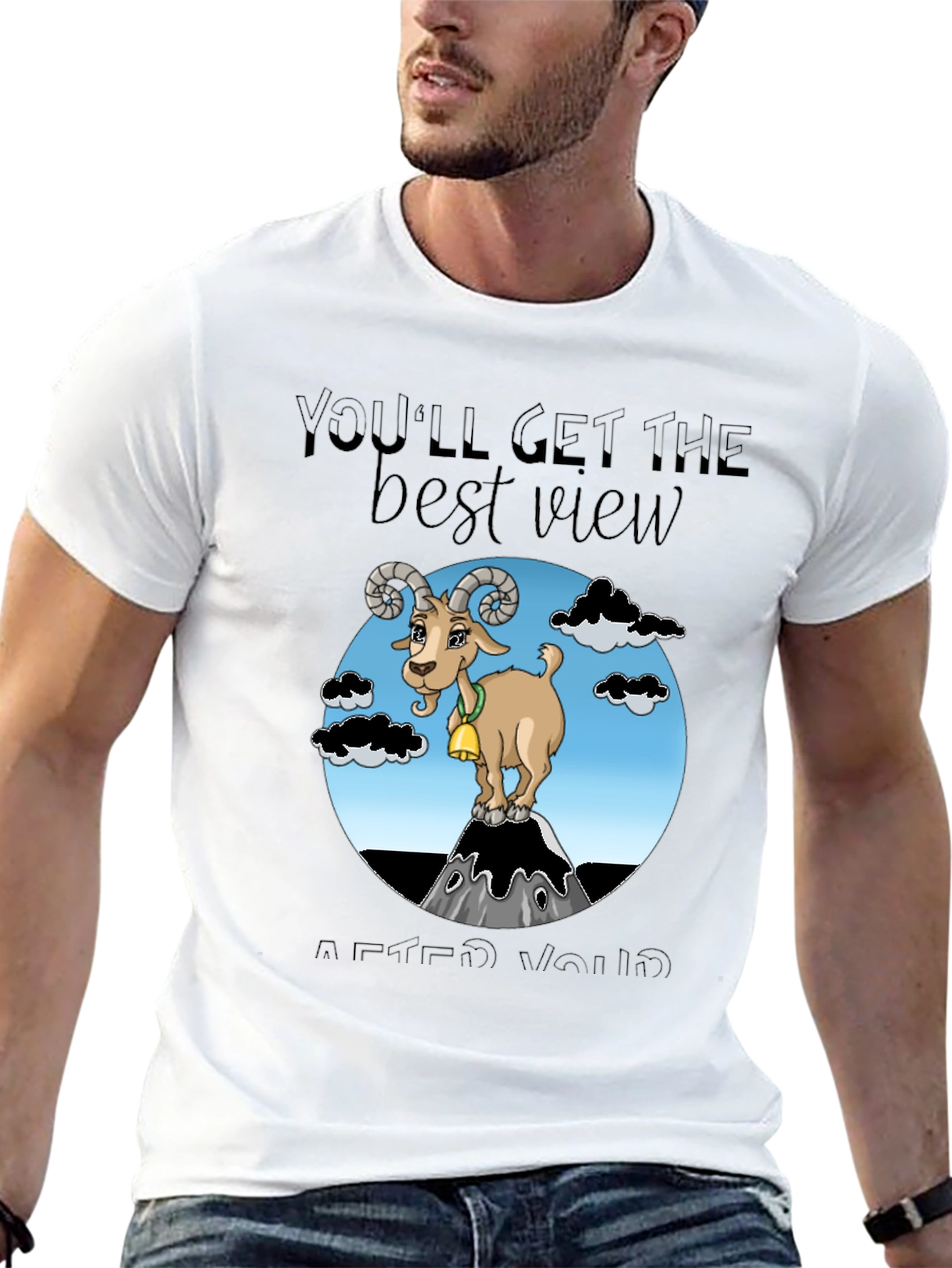 Black Motivational Goat Tee: Best View After You Climb view 13