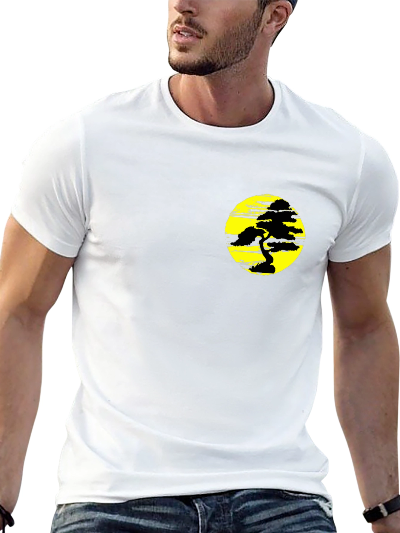 Black Black T-Shirt with Yellow Bonsai Graphic view 13