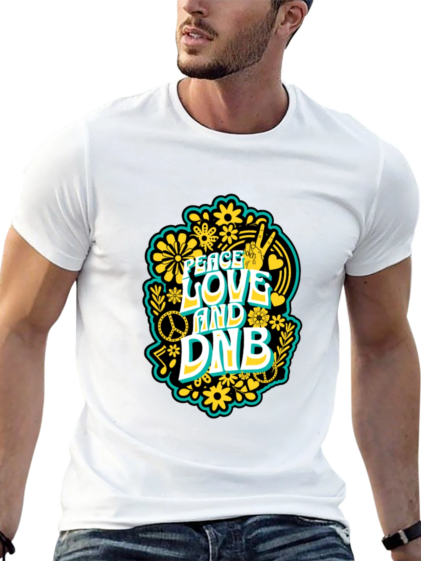 Black Peace Love and DNB T-Shirt view 13