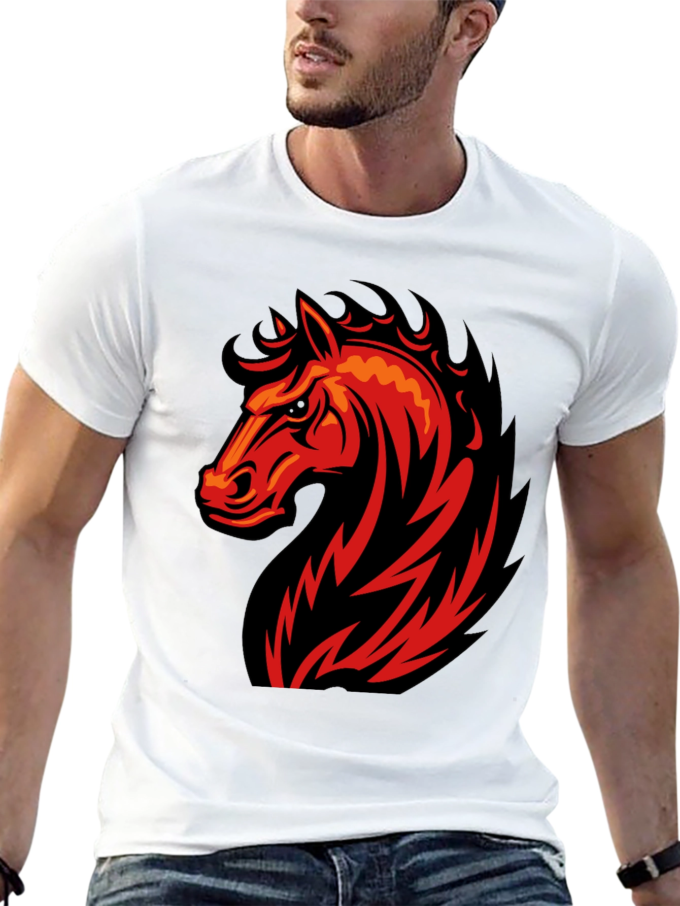 Black Black T-Shirt with Fiery Horse Graphic view 13