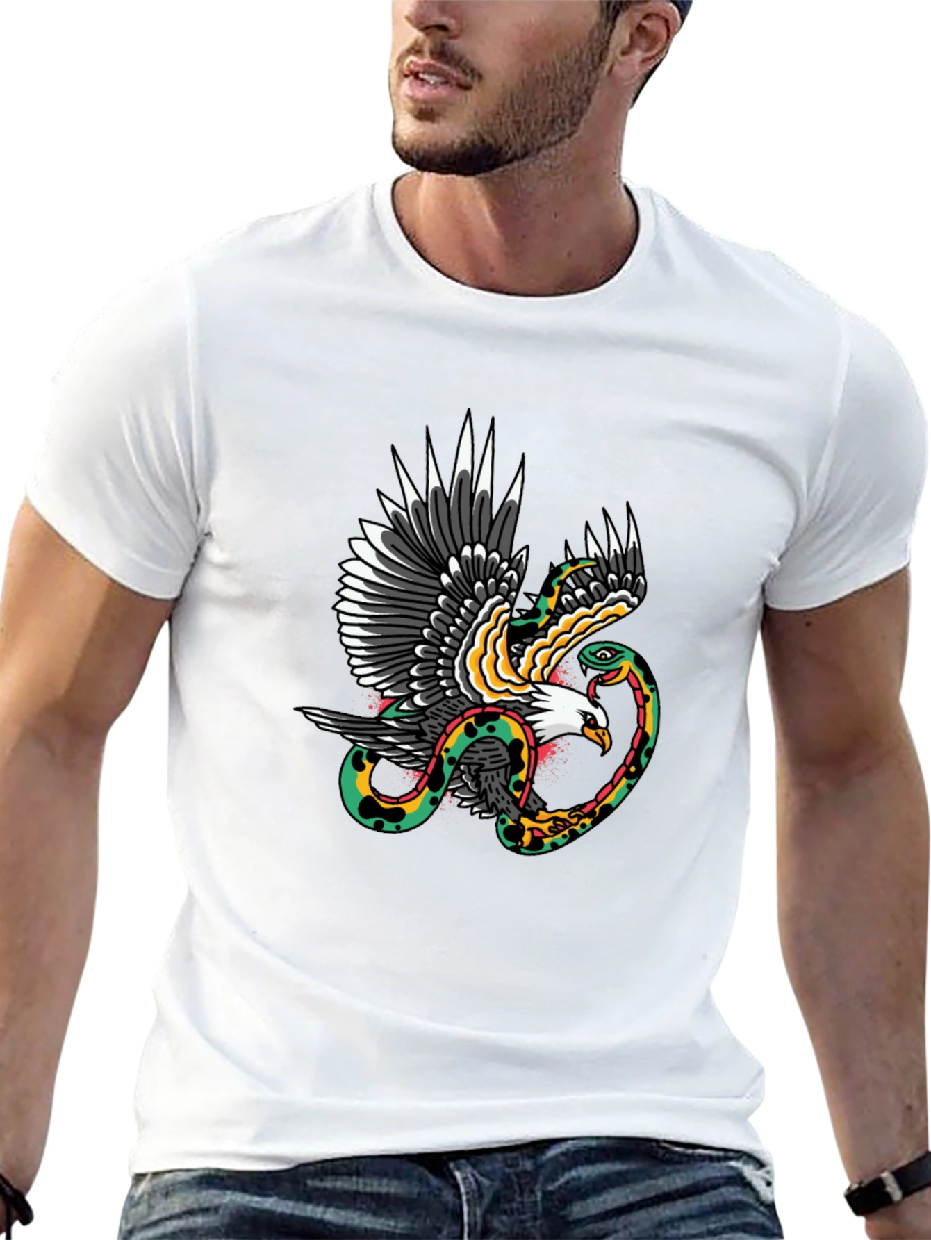 Black Eagle & Snake Graphic Print Black T-Shirt view 13