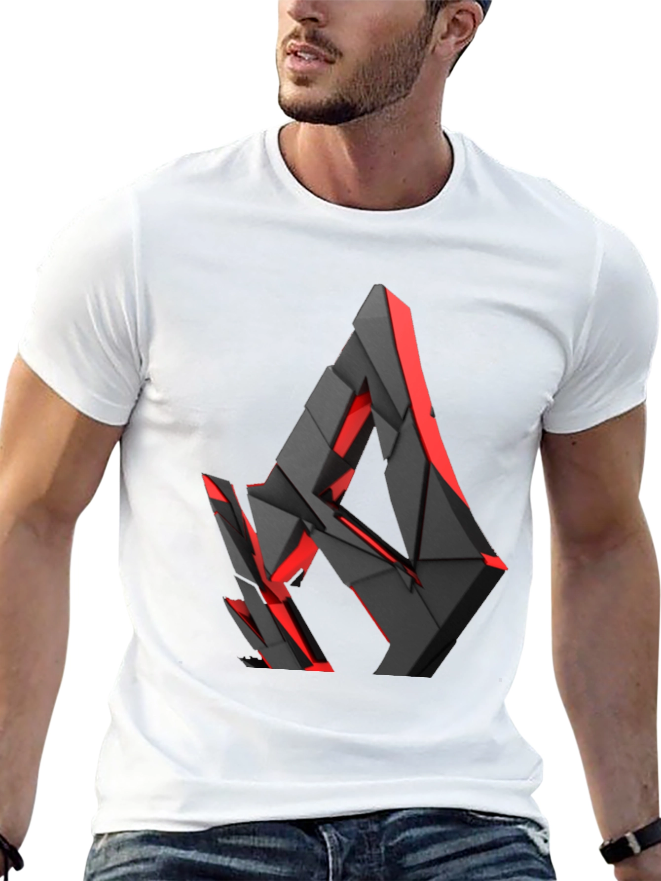 Black Abstract Geometric Graphic Print T-Shirt view 13