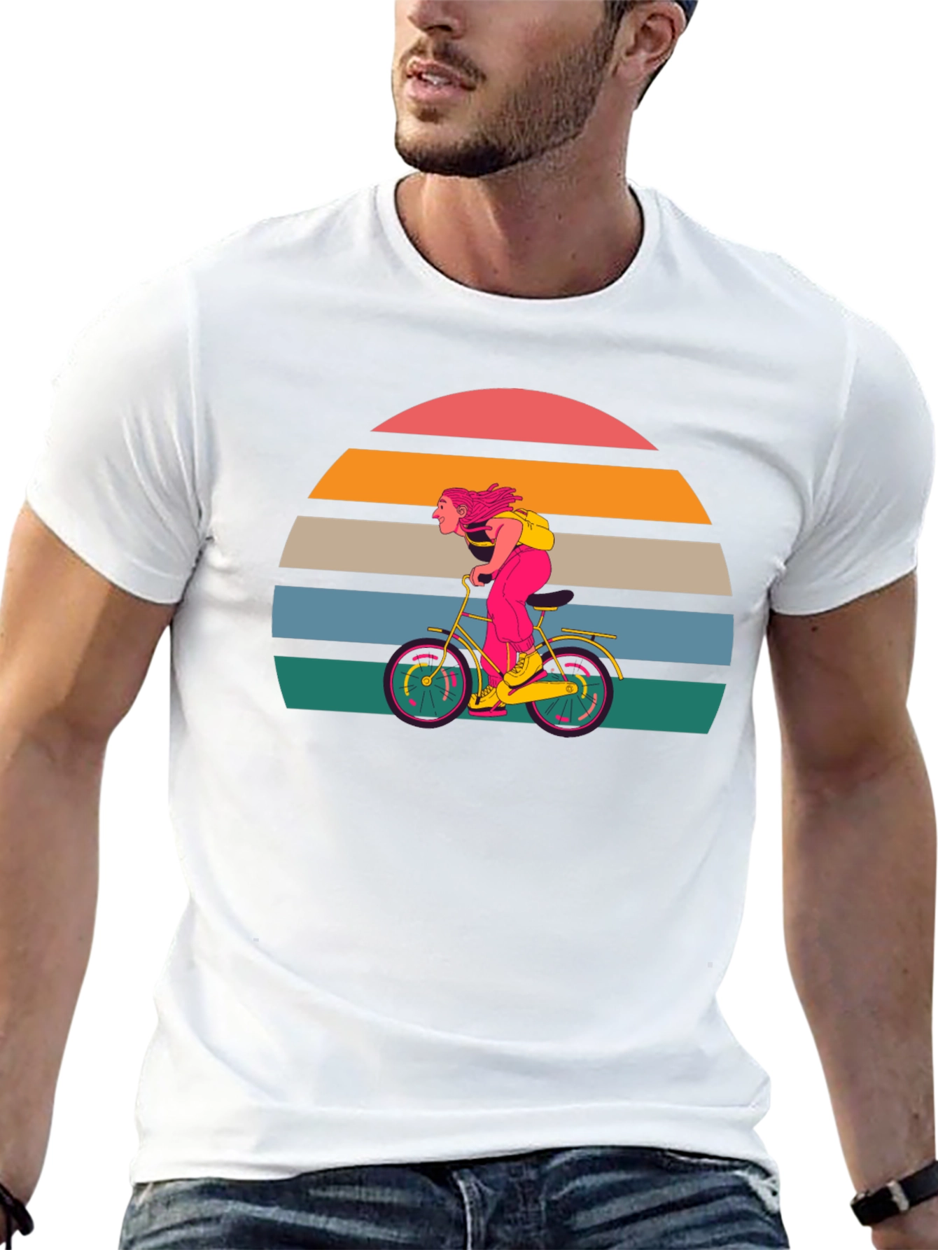 Black Retro Sunset Cyclist T-Shirt - Black view 13